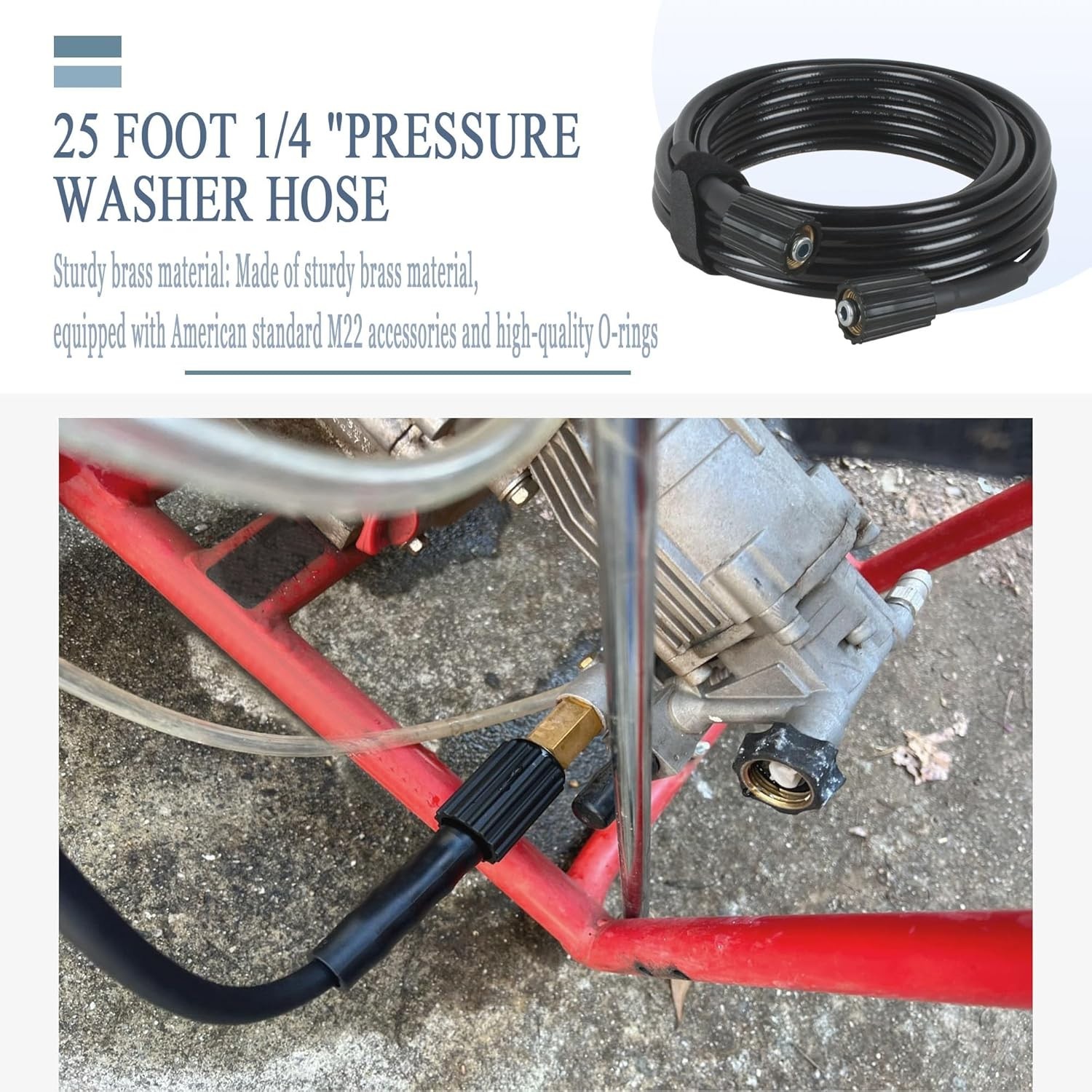 3300 PSI Pressure Washer Hose 25ft 1/4 Inch – Replacement for Ryobi, Briggs a…