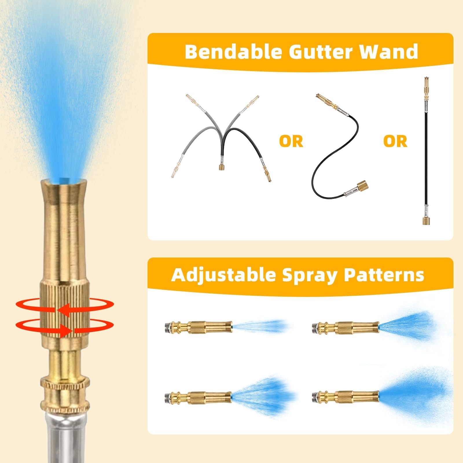 20FT Gutter Cleaning Tool with 360° Rotating Wand & Brass Shut-Off Valve – Safe