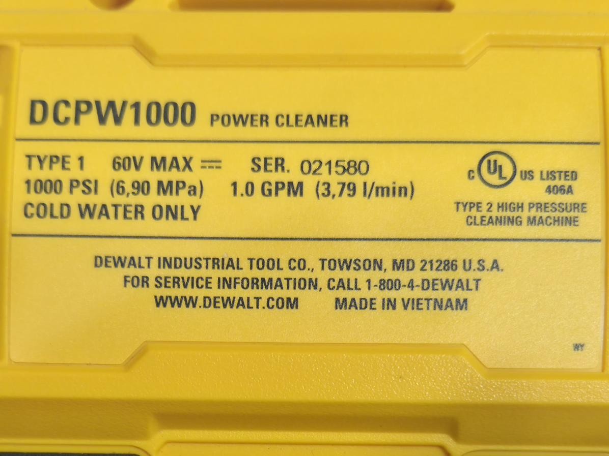 DEWALT PRESSURE WASHER DCPW1000 (P11037212)