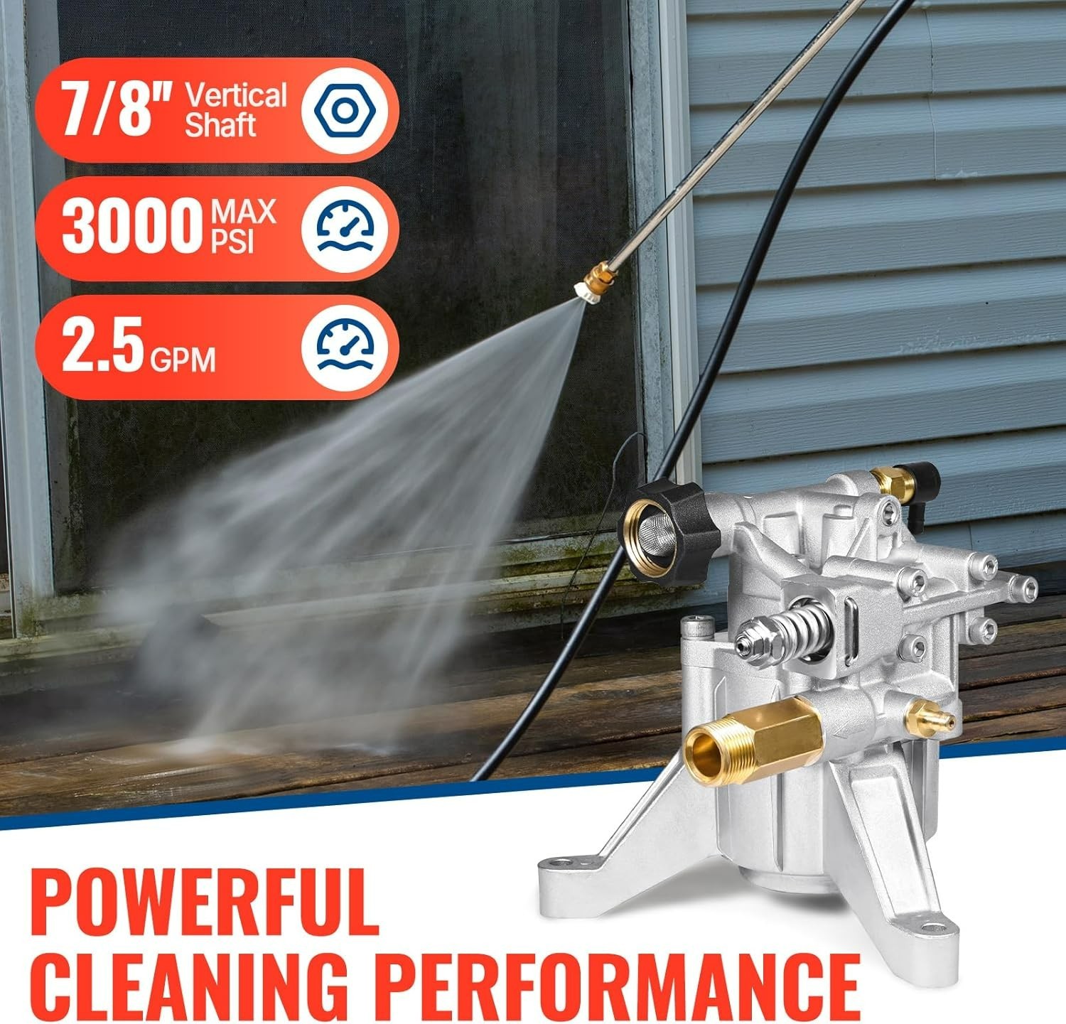 7/8″ Shaft Vertical Pressure Washer Pump Rear Inlet/Outlet 3000 PSI @ 2.5 GPM…