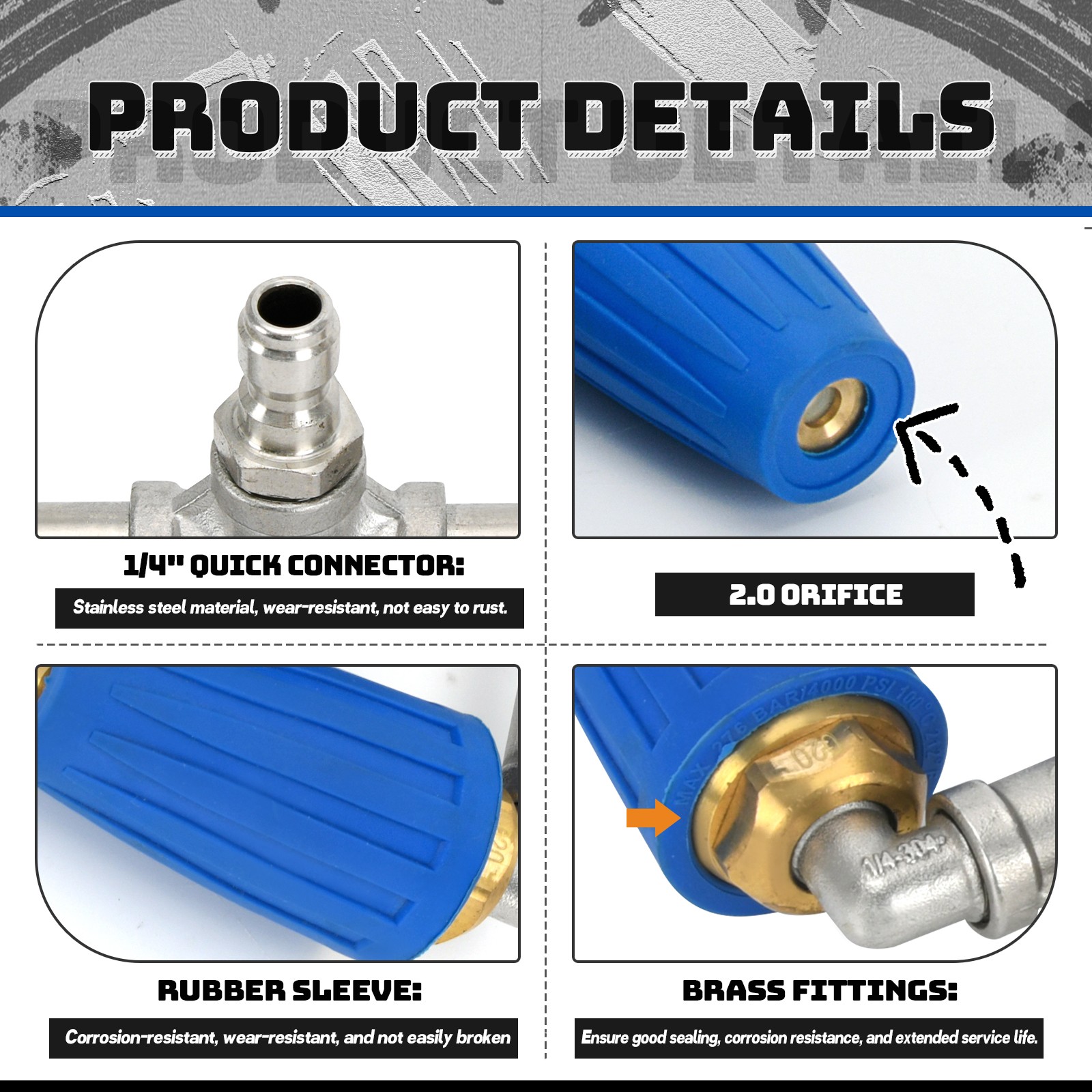 Rotating Dual Turbo Nozzle for Pressure Washer 1/4″ Quick Connect 4-6 GPM
