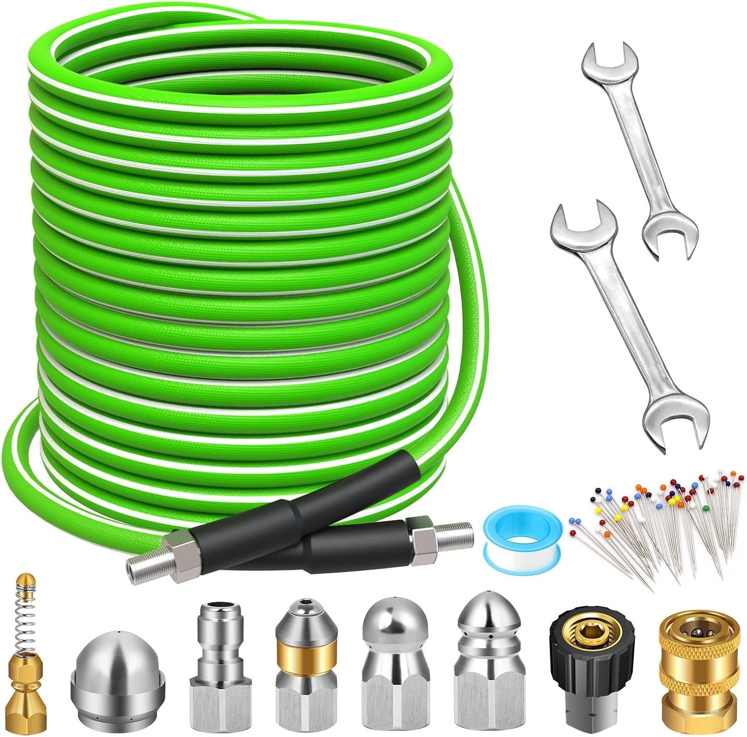 Sewer Jetter Kit 100 FT for Pressure Washer, 5800 PSI Drain Cleaner Hose 1/4 …