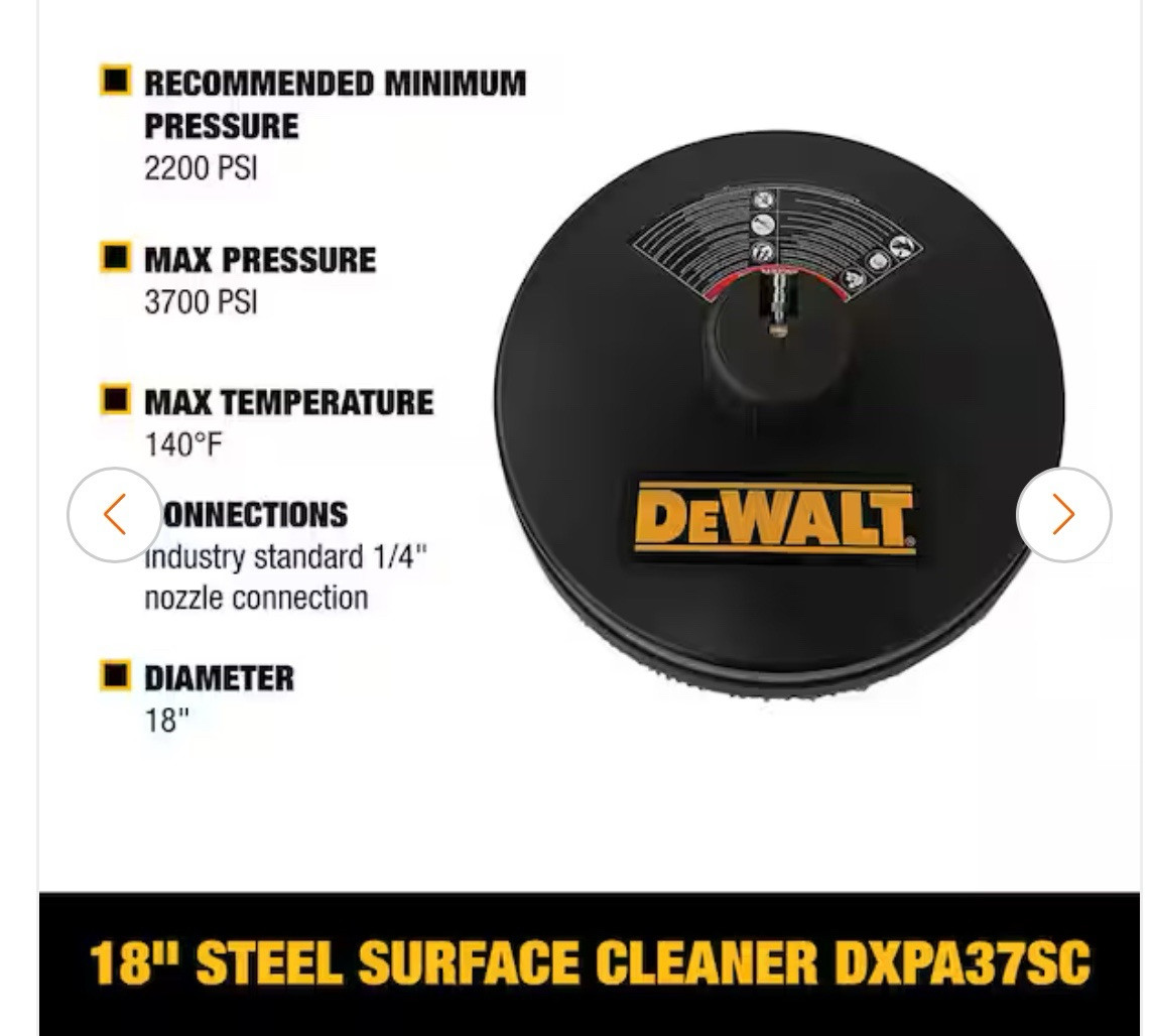 DEWALT DXPA37SC 18″ Surface Cleaner for Pressure Washer Steel Deck 3700 Psi