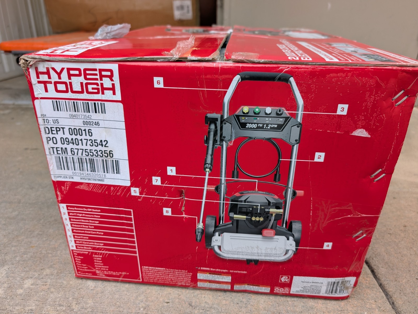 Hyper Tough Electric Pressure Washer, 2000 PSI, 1.2 GPM, 1800W Motor, Cold