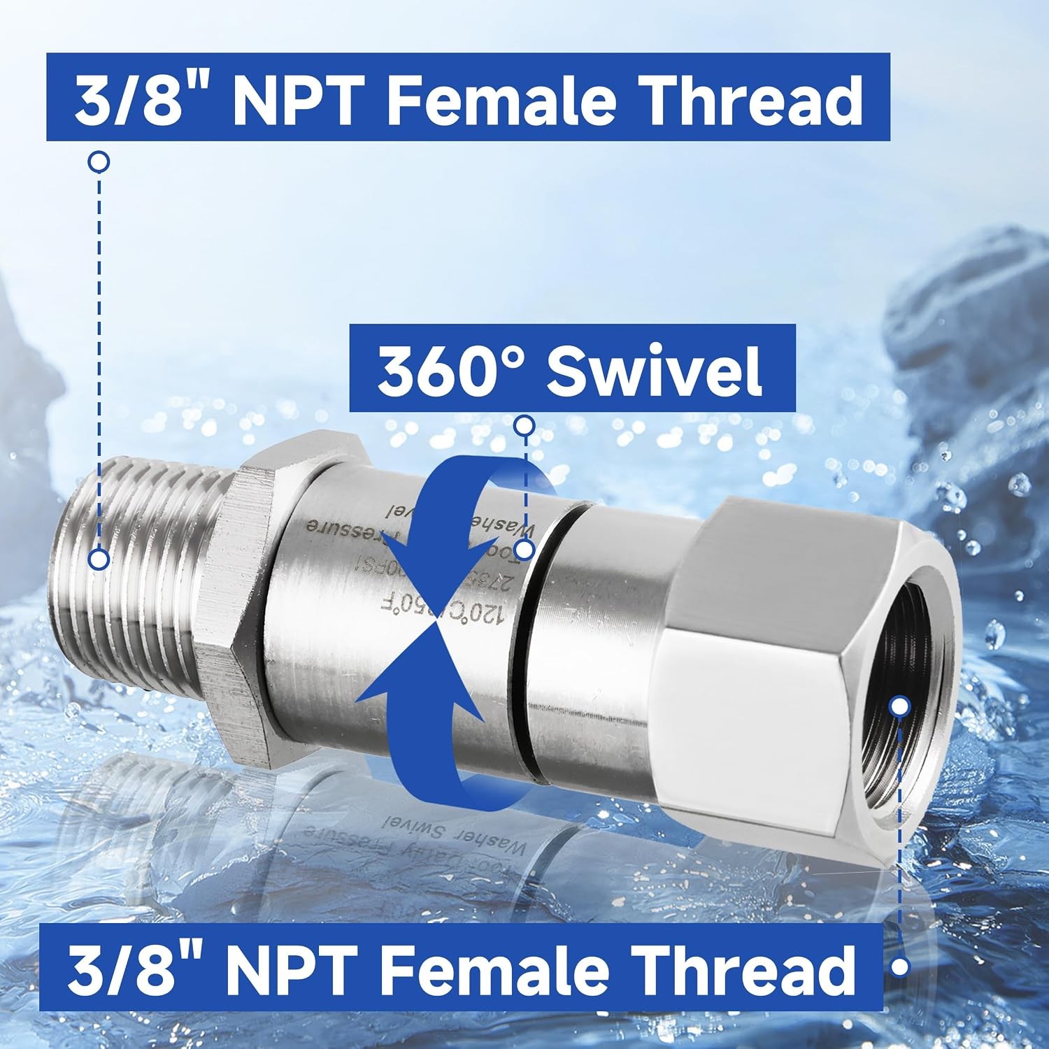 Pressure Washer Swivel 3 8 Inch NPT M Male Thread 4000 PSI Stainless Steel…
