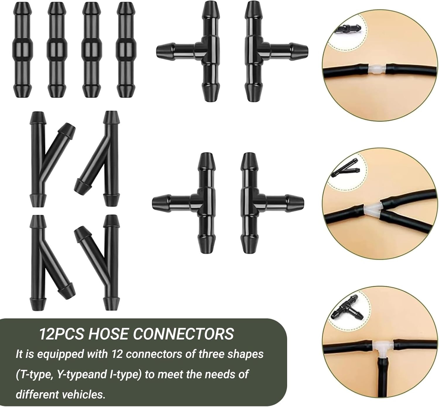 Windshield Washer Hose Kit 5M Fluid Tubing with Connectors Nozzles Set