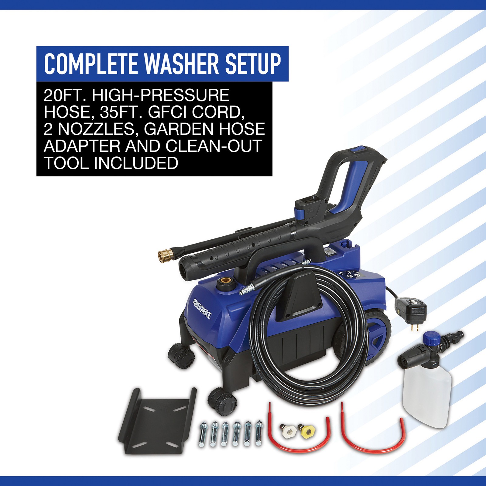 Powerhorse Follow Me 2,100 PSI Electric Pressure Washer Car Cleaning Kit, 1.9