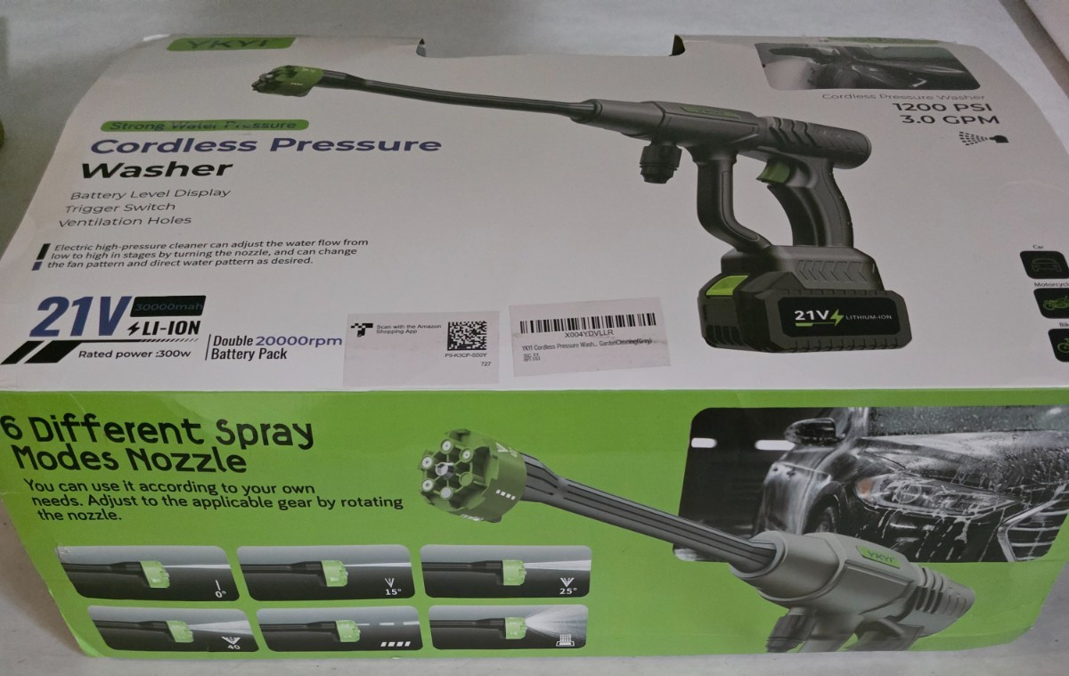 YKYI Cordless 21v Battery Pressure Washer 1200 PSI 3.0 CPM