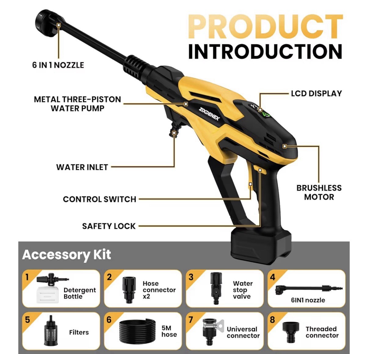 Cordless Pressure Washer Compatible with Dewalt 20V Battery 800 PSI Portable Han