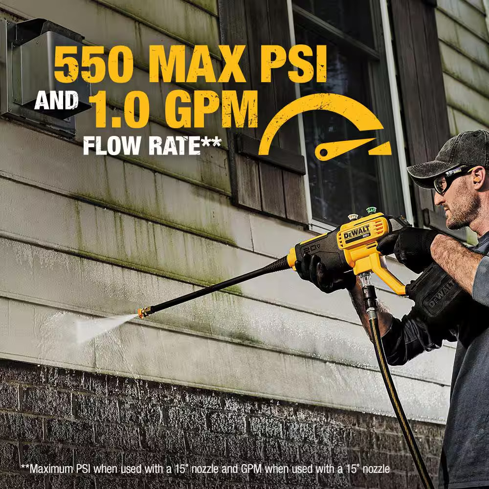 20V MAX 550 PSI 1.0 GPM Cold Water Cordless Battery Power Cleaner with 4-Nozzles