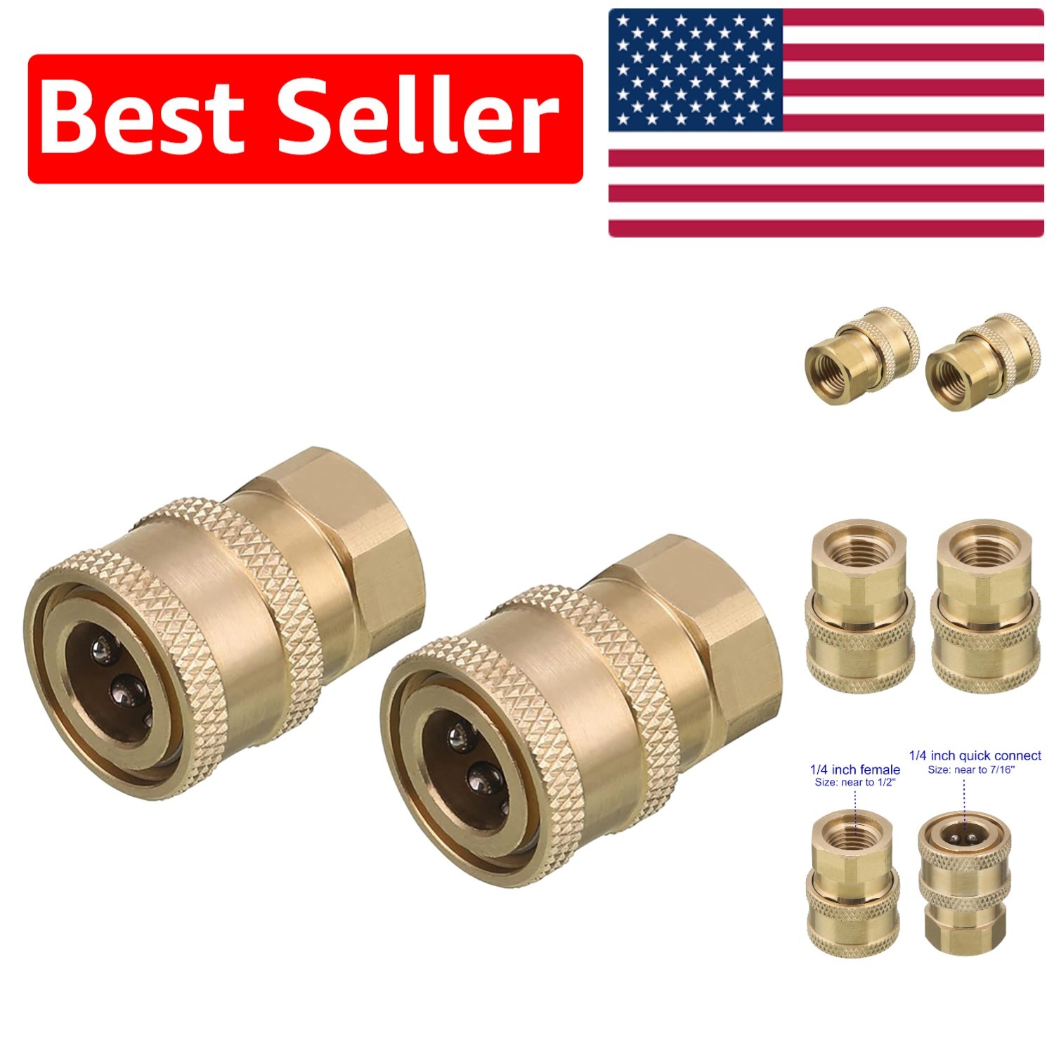 Brass Fittings – 1/4 Inch Quick Connect to Female NPT Coupler, 2-Pack