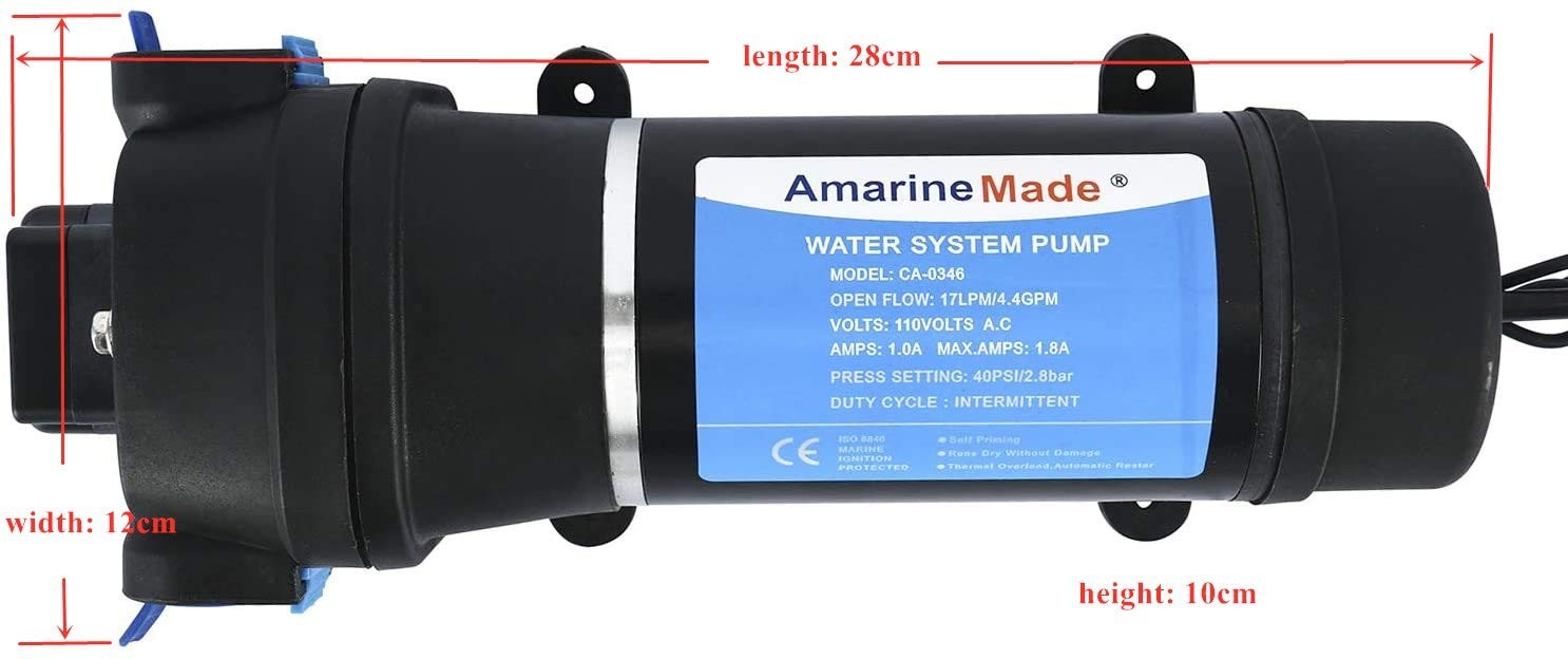 Amarine Made AC 110V Self Priming Water Pressure Diaphragm Pump 17LPM/4.5GPM …