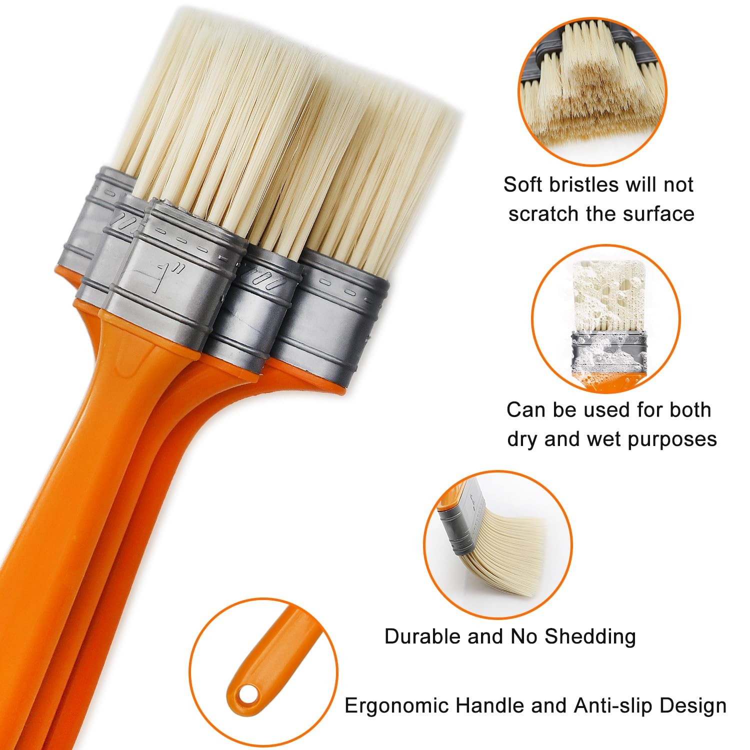 3 Pack Microfiber Duster Brush, Soft 1 inch, 2 inches, 3 Orange
