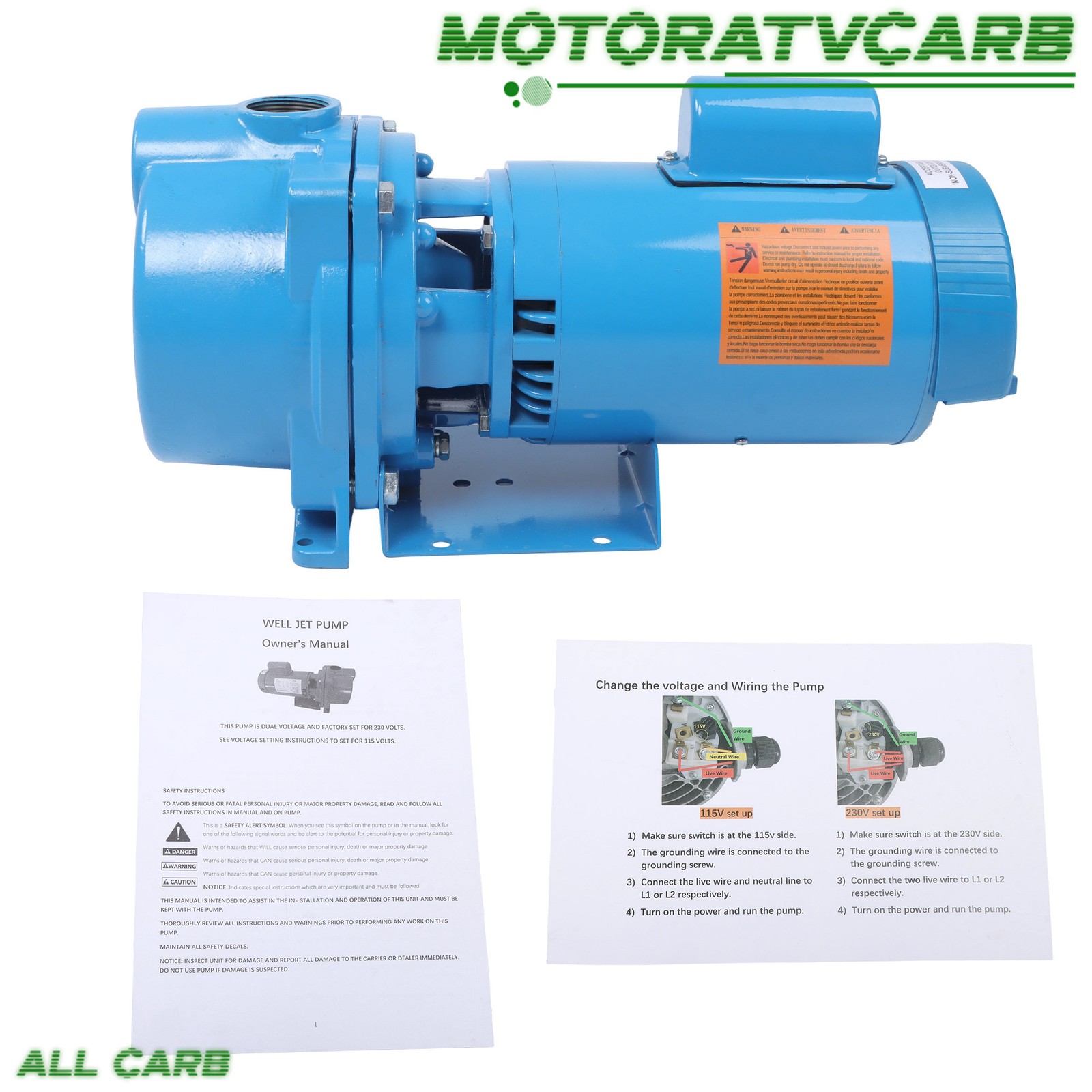 ALL-CARB GT15 1.5 HP Water Well Irrigation Sprinkler Pump 115/230V Self Priming