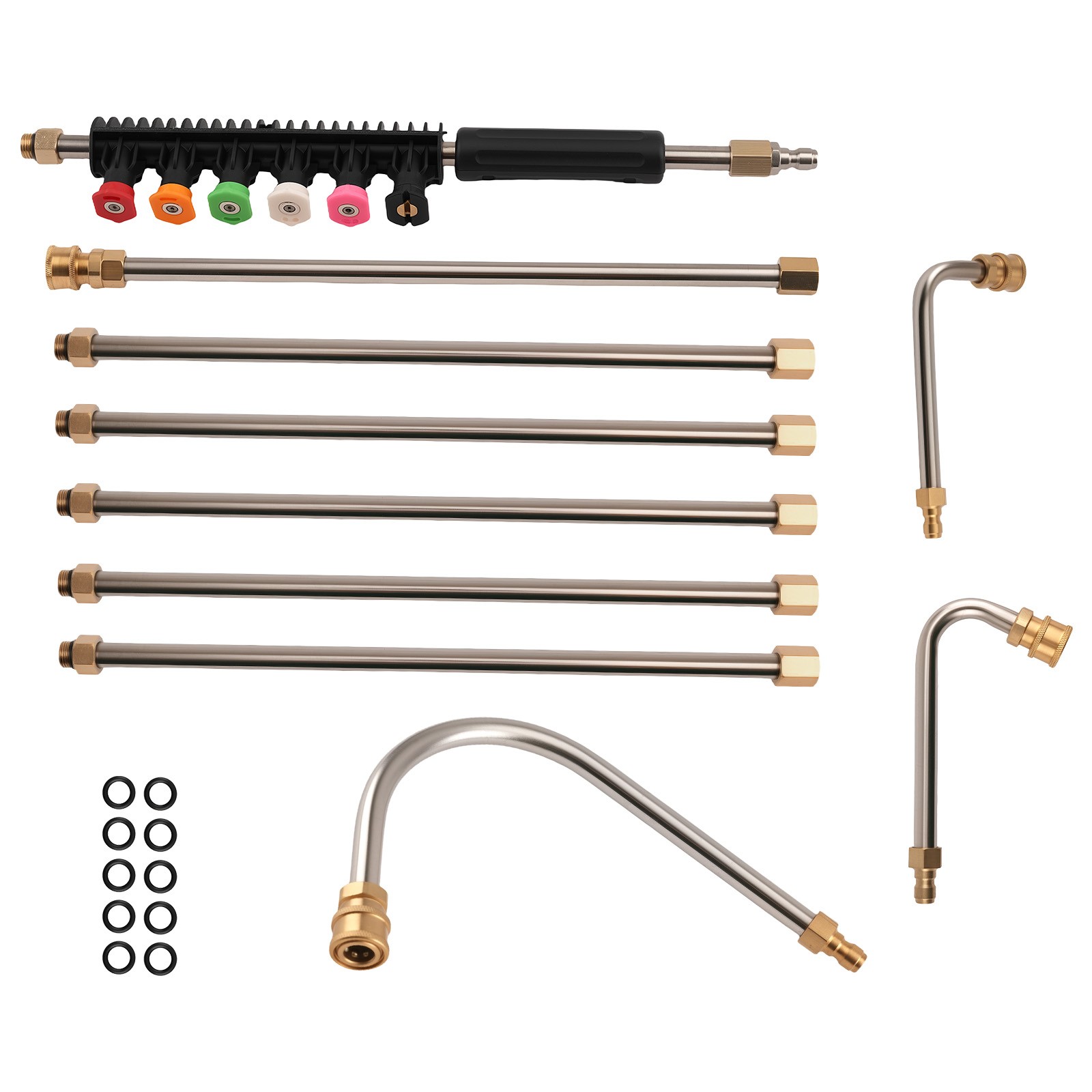 Pressure Washer Extension Wand 15in 7pcs Brass 4000PSI 6 Nozzle Tips Set