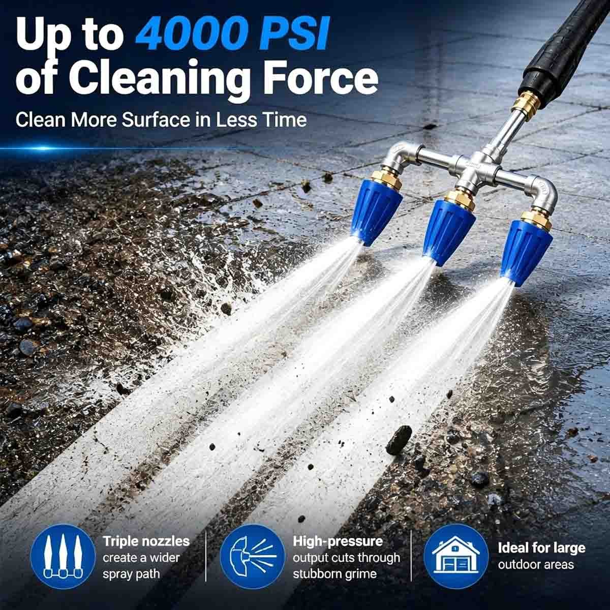 Pressure Washer Triple Turbo Nozzle 360 Rotating 1/4″ Quick Connect 4000 PSI