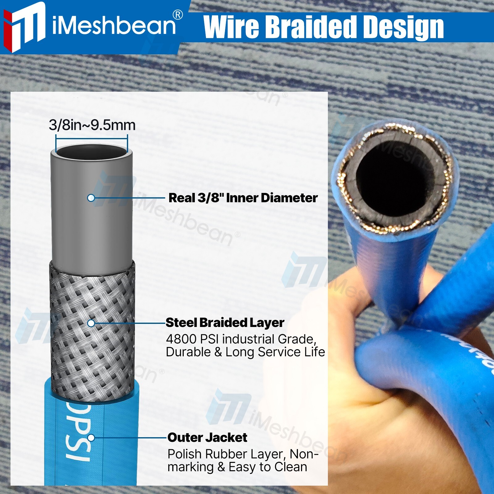 30/50/100/150ft Hot Water Pressure Washer Hose 3/8″ 4800 psi One-Steel Braid