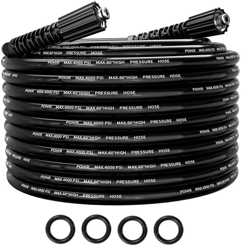 POHIR Pressure Washer Hose 25FT 4000PSI, 1/4 Inch M22 Kink Resistant Power Washi