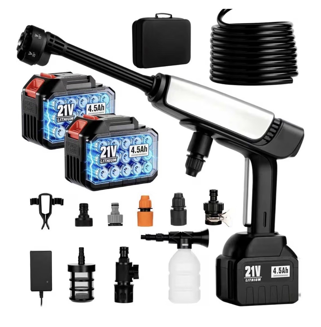 Cordless Pressure Washer 21V 1250PSI 6-in-1 Nozzle Brushless Motor Foam Cannon