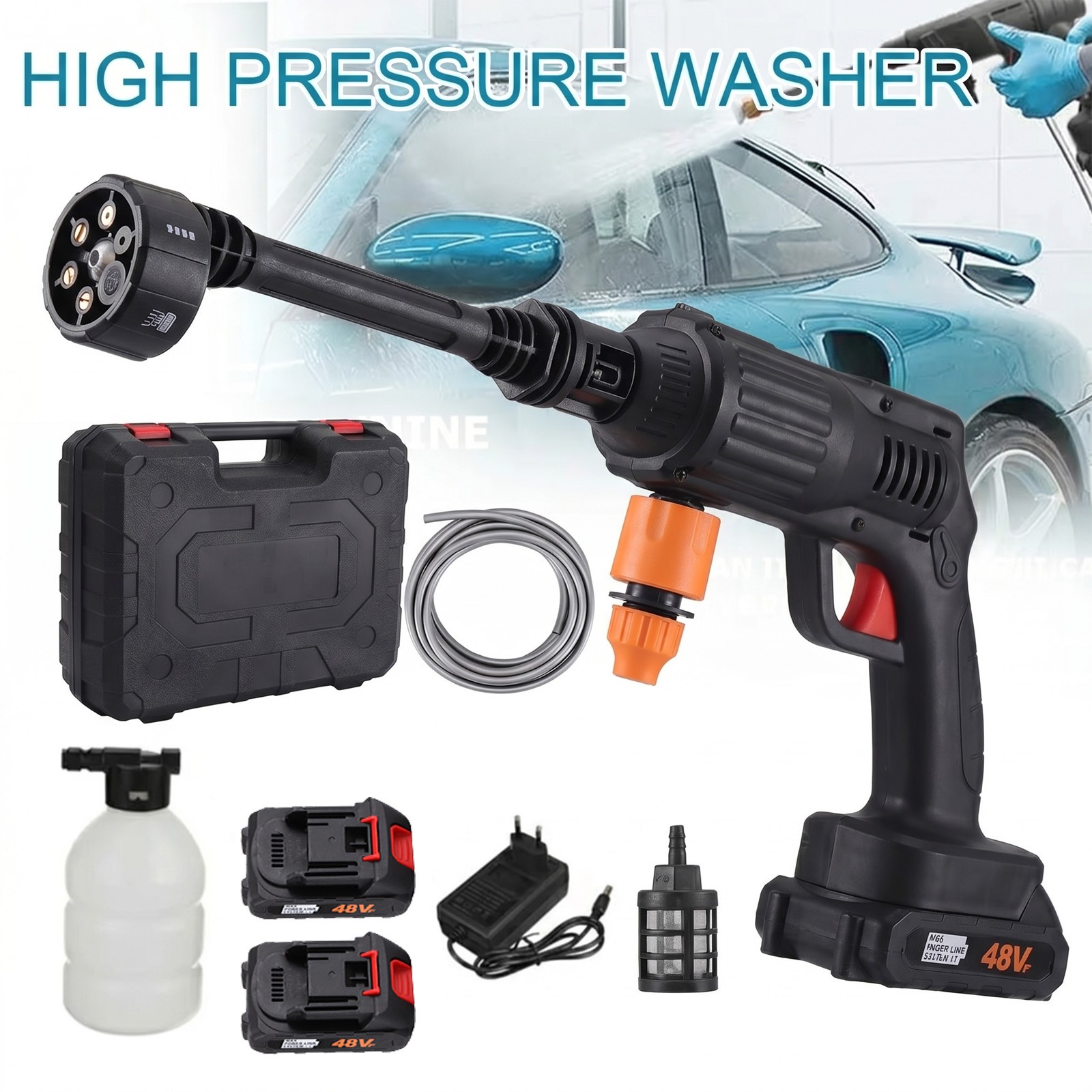 Cordless Electric High Pressure 30Bar Washer Water Spray Gun Car Cleaner Tool
