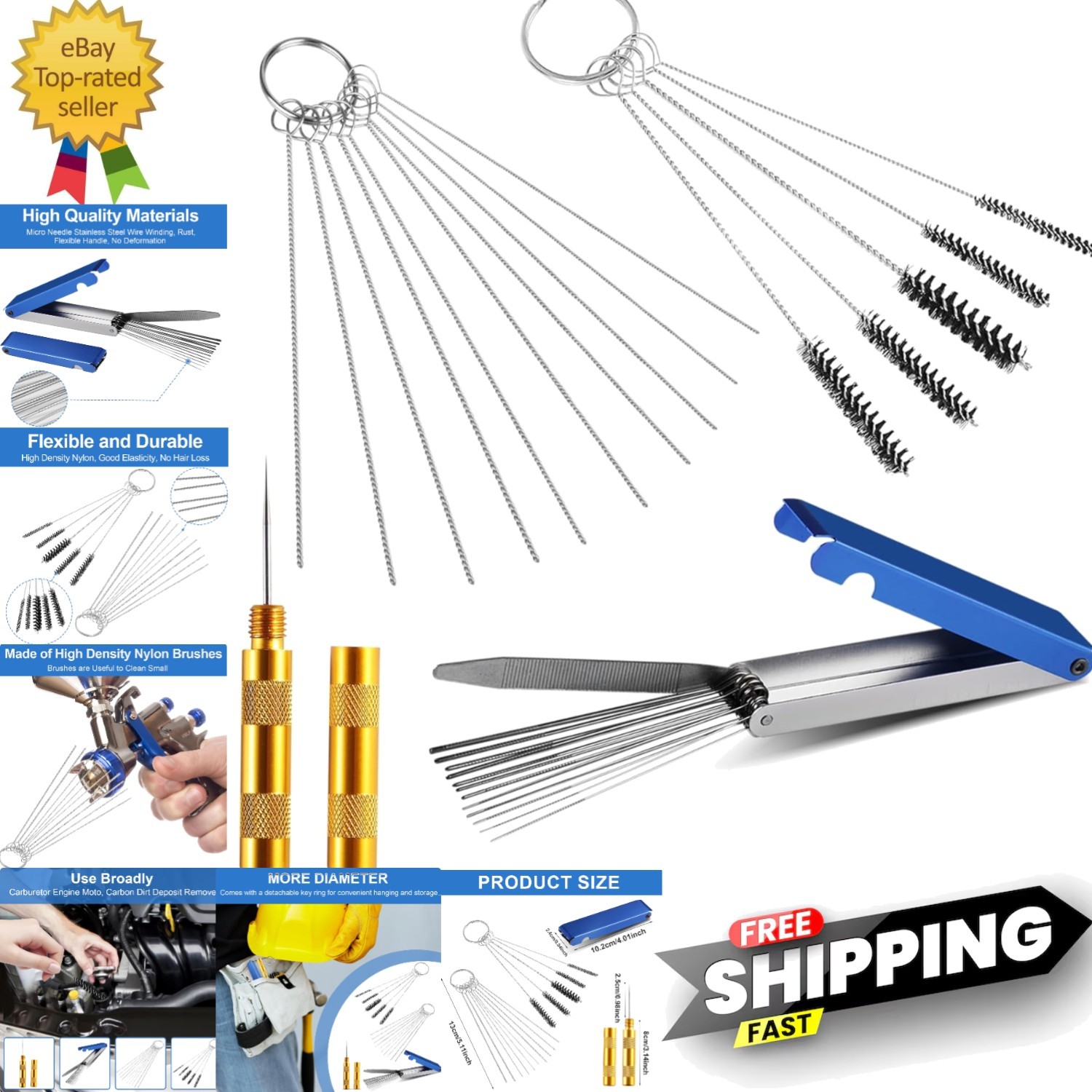Carburetor Cleaning Kit, Torch Tip Cleaner, Stainless Steel 13 Clean Line Se…