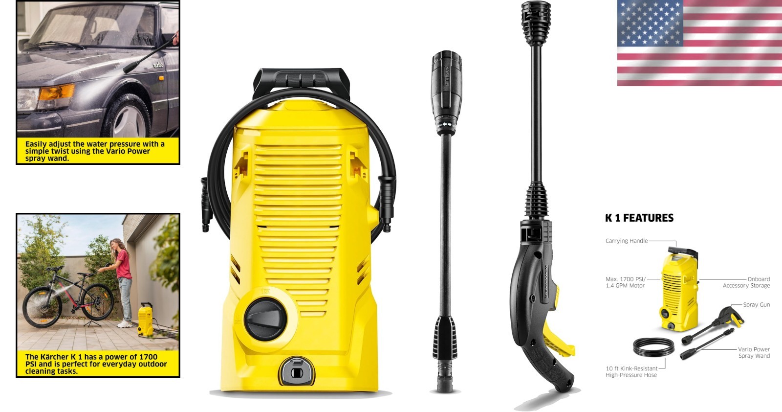 Kärcher K 1 Pressure Washer, 1700 PSI & 1.45 GPM – Compact & Efficient Cleaning