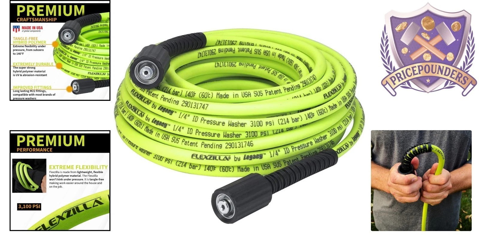 Pressure Washer Hose 1/4 in. x 50 ft. Flexible Hybrid Polymer M22 Fittings
