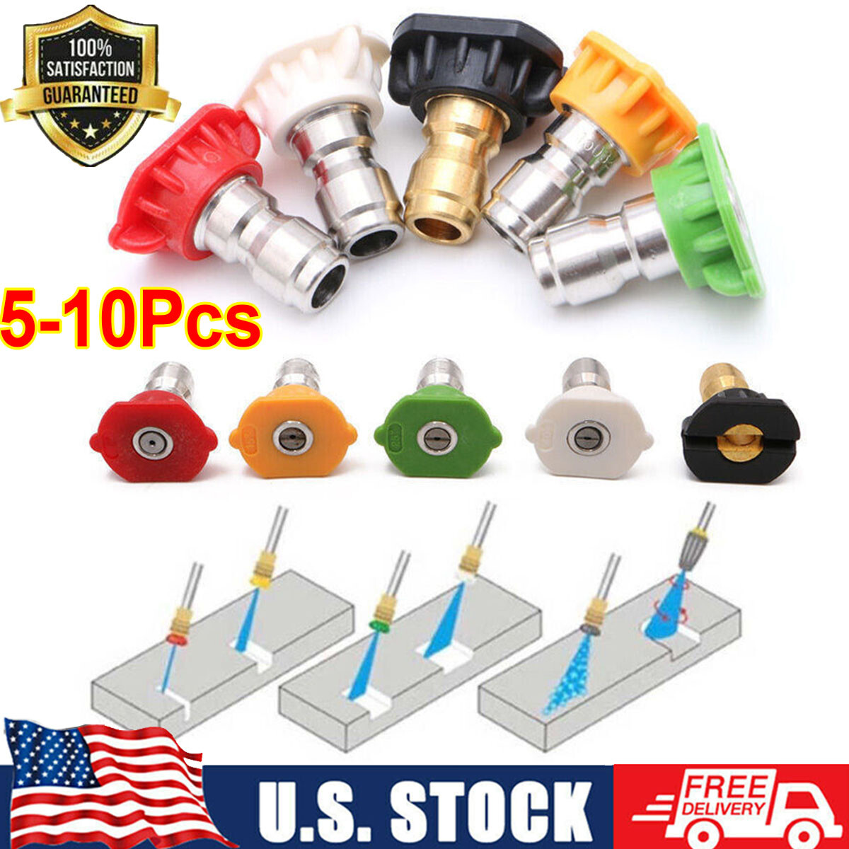 5-10pcs Pressure Washer Spray Tips Nozzles High Power Kit Quick Connect 1/4″ Set