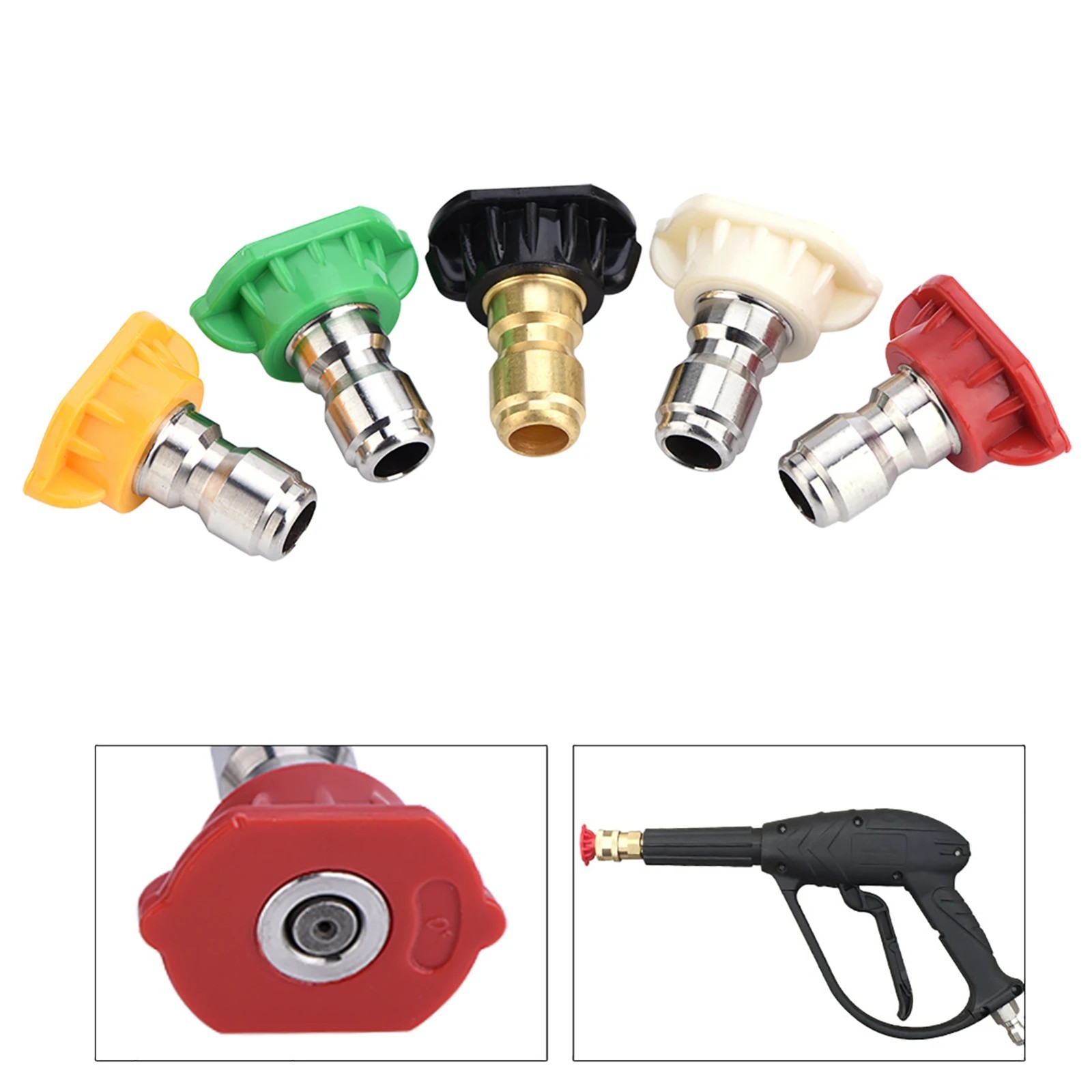 5PCS Pressure Washer Spray Nozzle Tips Set 0 15 25 40 Degree Soap Quick Connect!