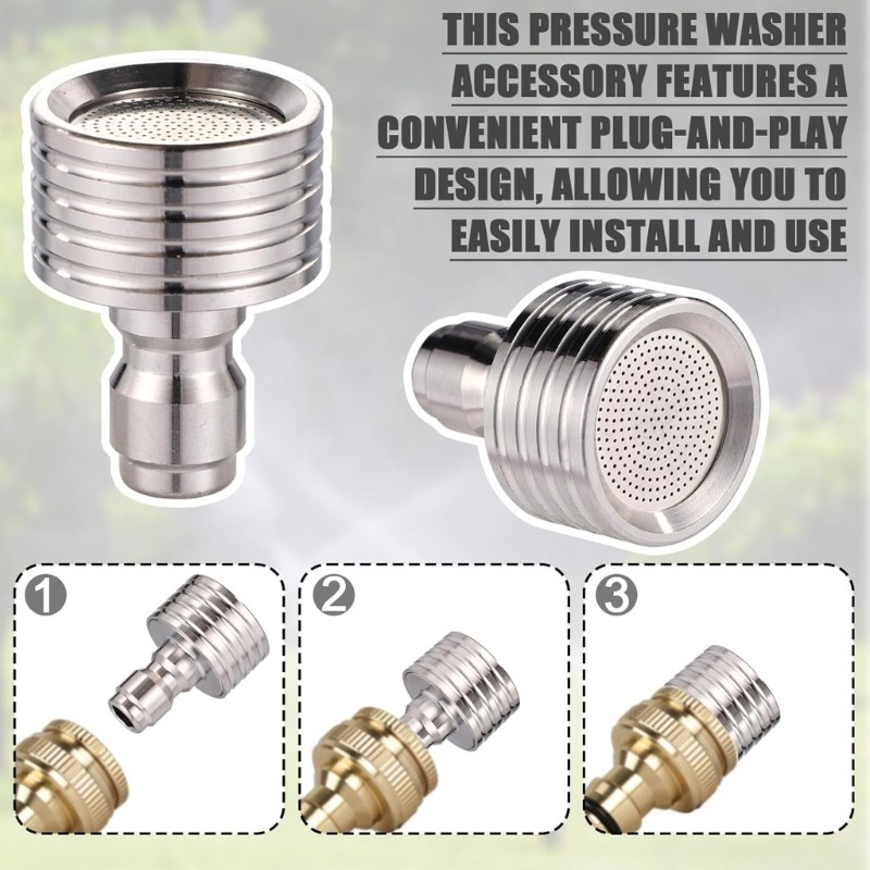 2Pcs Stainless Steel Shower 1/4inch Quick Connection Wash Car Garden Cleaning