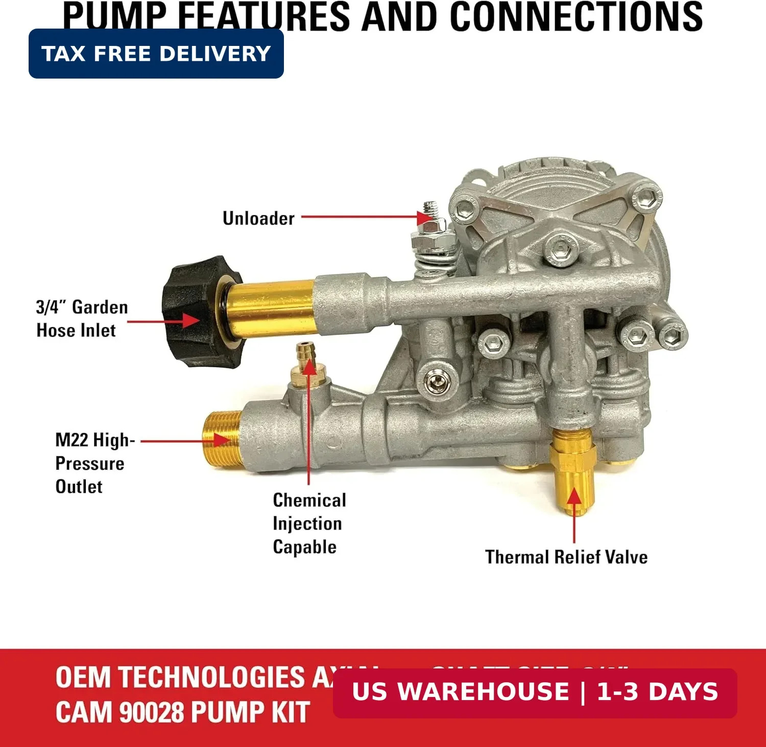 OEM Technologies 3300 PSI 2.4 GPM Replacement Pressure Washer Pump Kit, Horizont