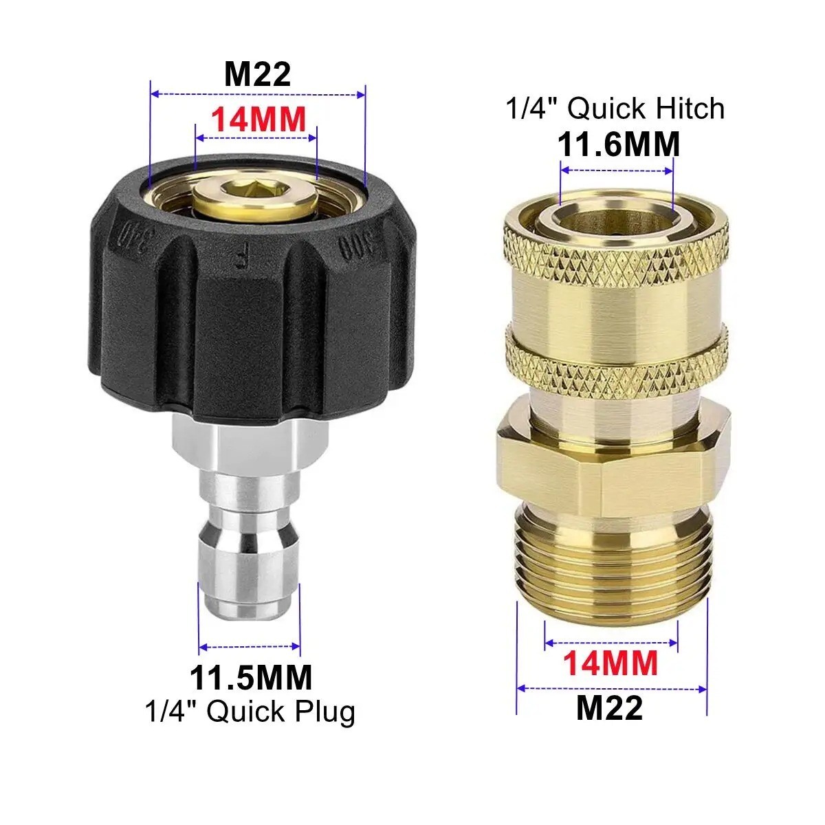 Pressure Washer Adapter Set Swivel M22 14mm to 1/4 Quick Connect Hoses