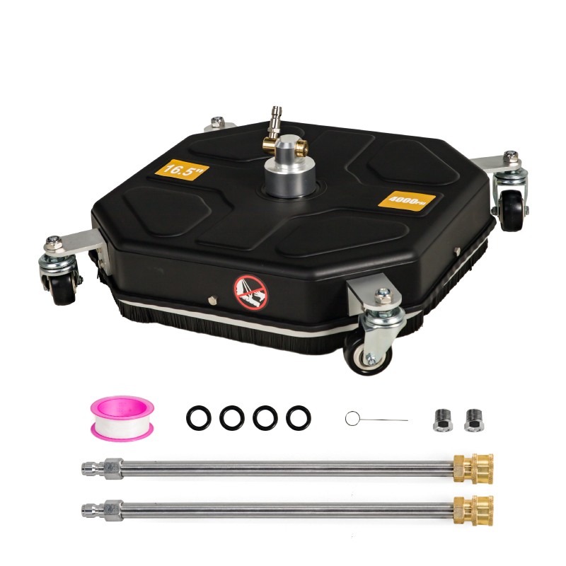 16″ Pressure Washer Surface Cleaner with 4 Wheels & 2 Extension Wands Black