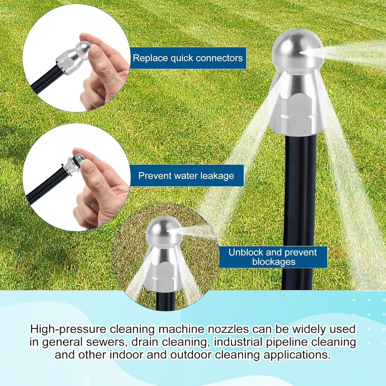 8pcs Sewer Jetter Nozzle Kit with 1/4″ NPT Quick Connectors & Tape, Stainless…