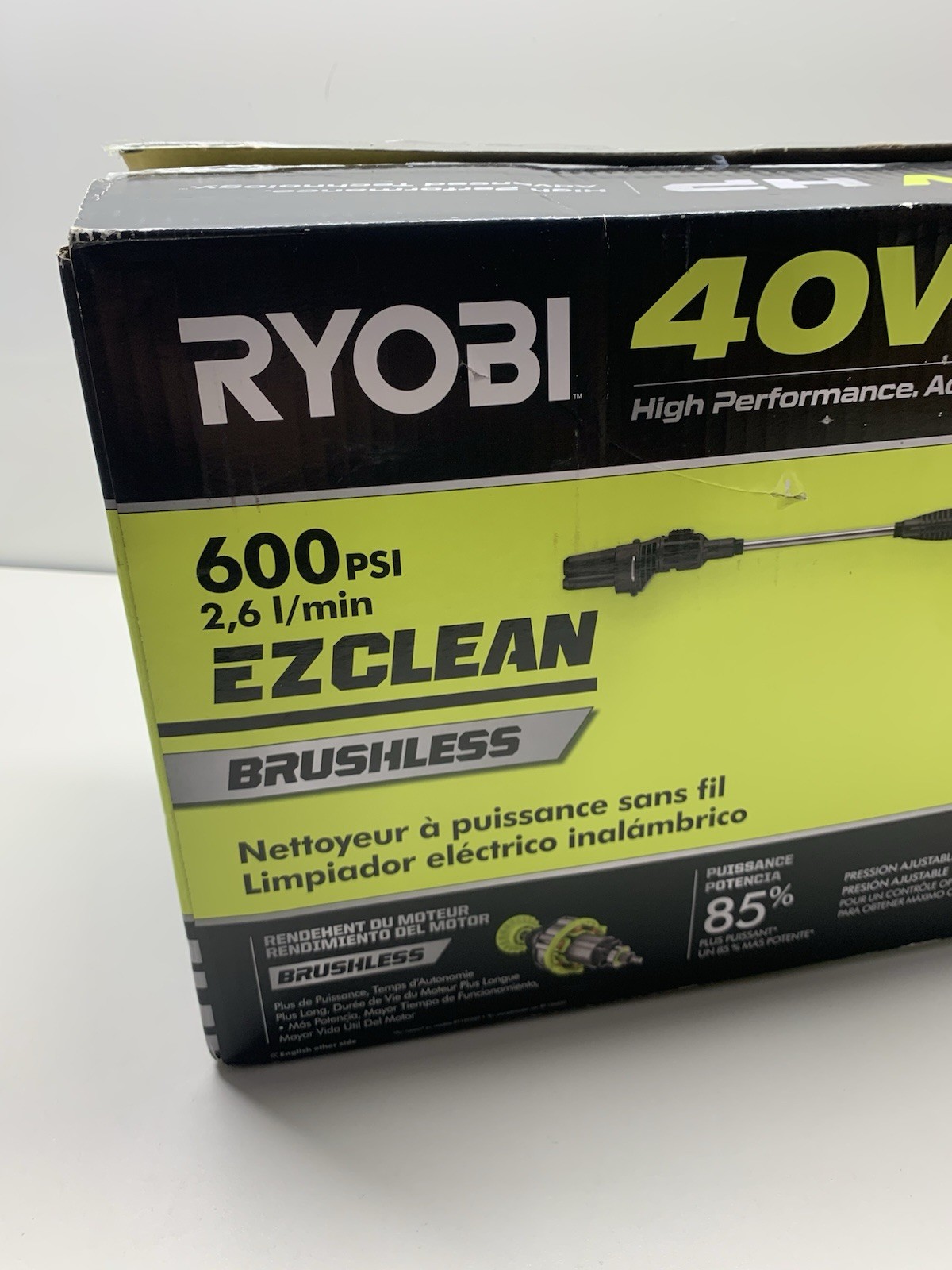 Ryobi 40V HP 600 PSI EZ Clean Power Cleaner Brushless Kit New Open Box RY124052