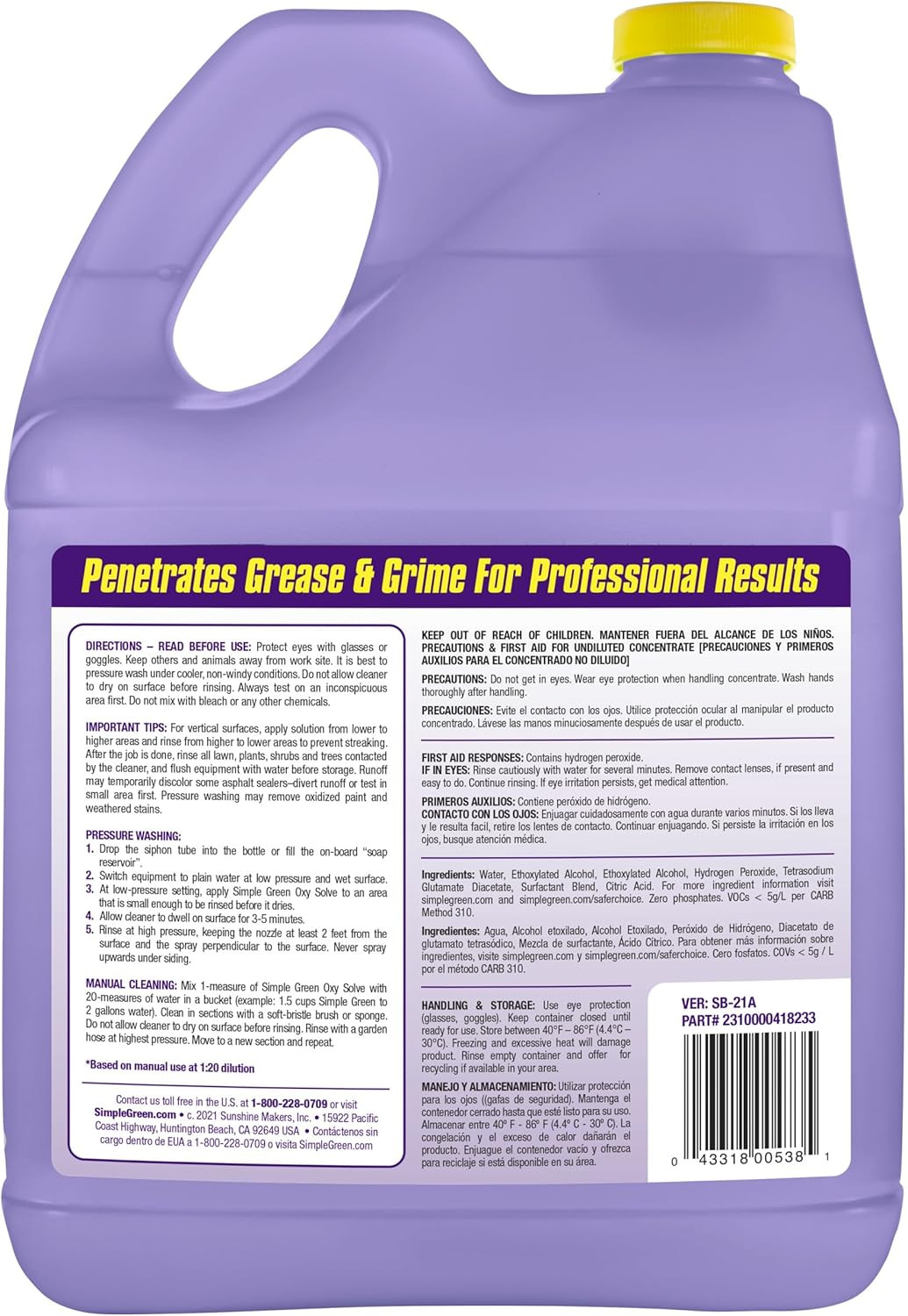 Oxy Solve Concrete and Driveway Pressure Washer Cleaner, Purple, Unscented, 128