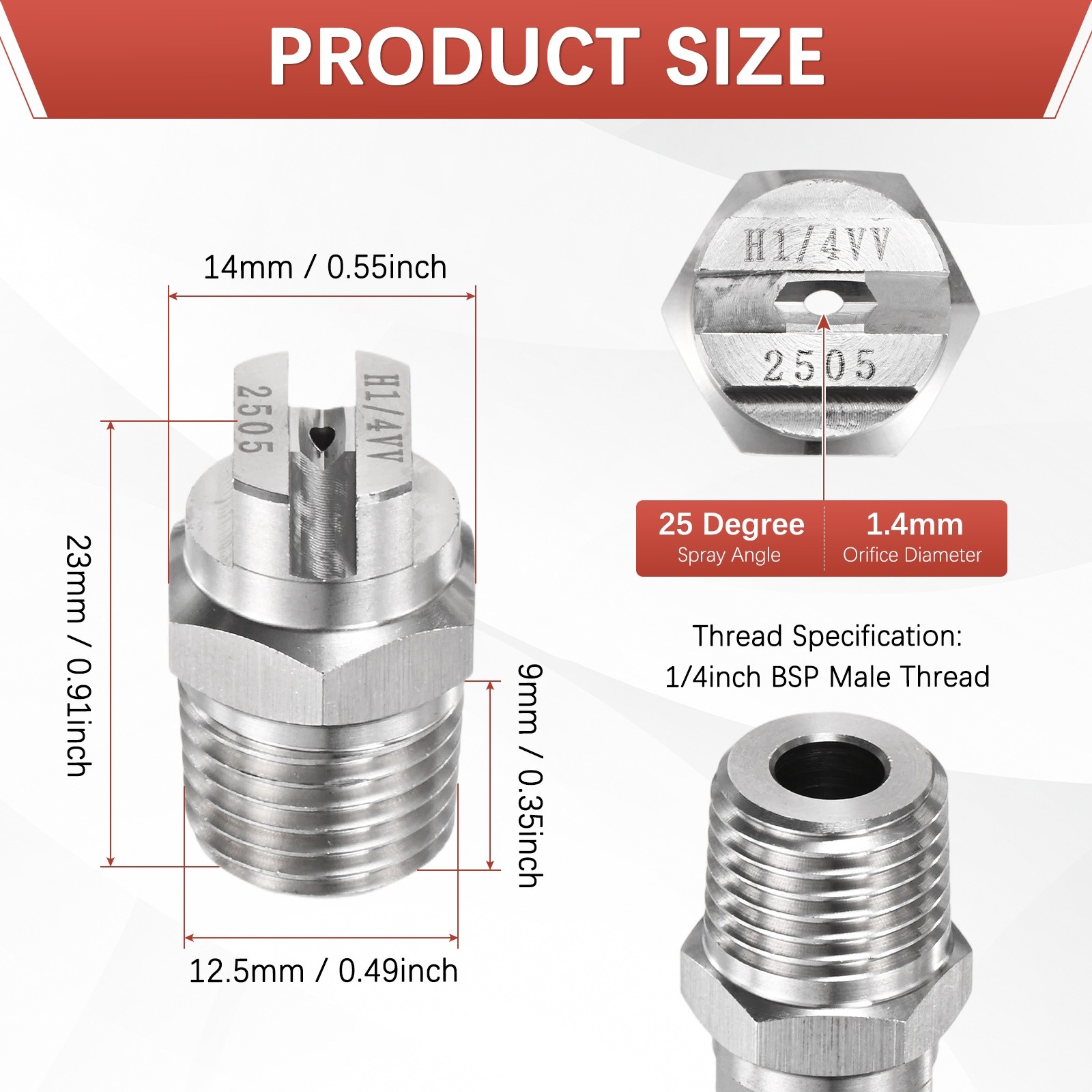 1/4″BSP 25° Flat Fan Spray Tip [7PCS] – High Pressure Washer Nozzles [1.4MM]