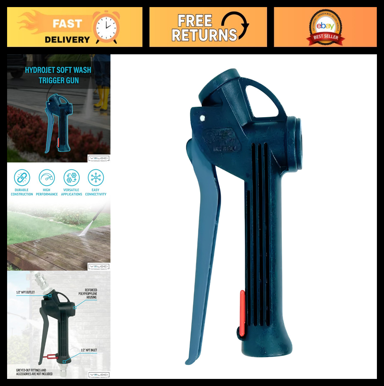 High-Performance HydroJet Soft Wash System – Low Pressure Trigger Gun, 18 GPM, 3