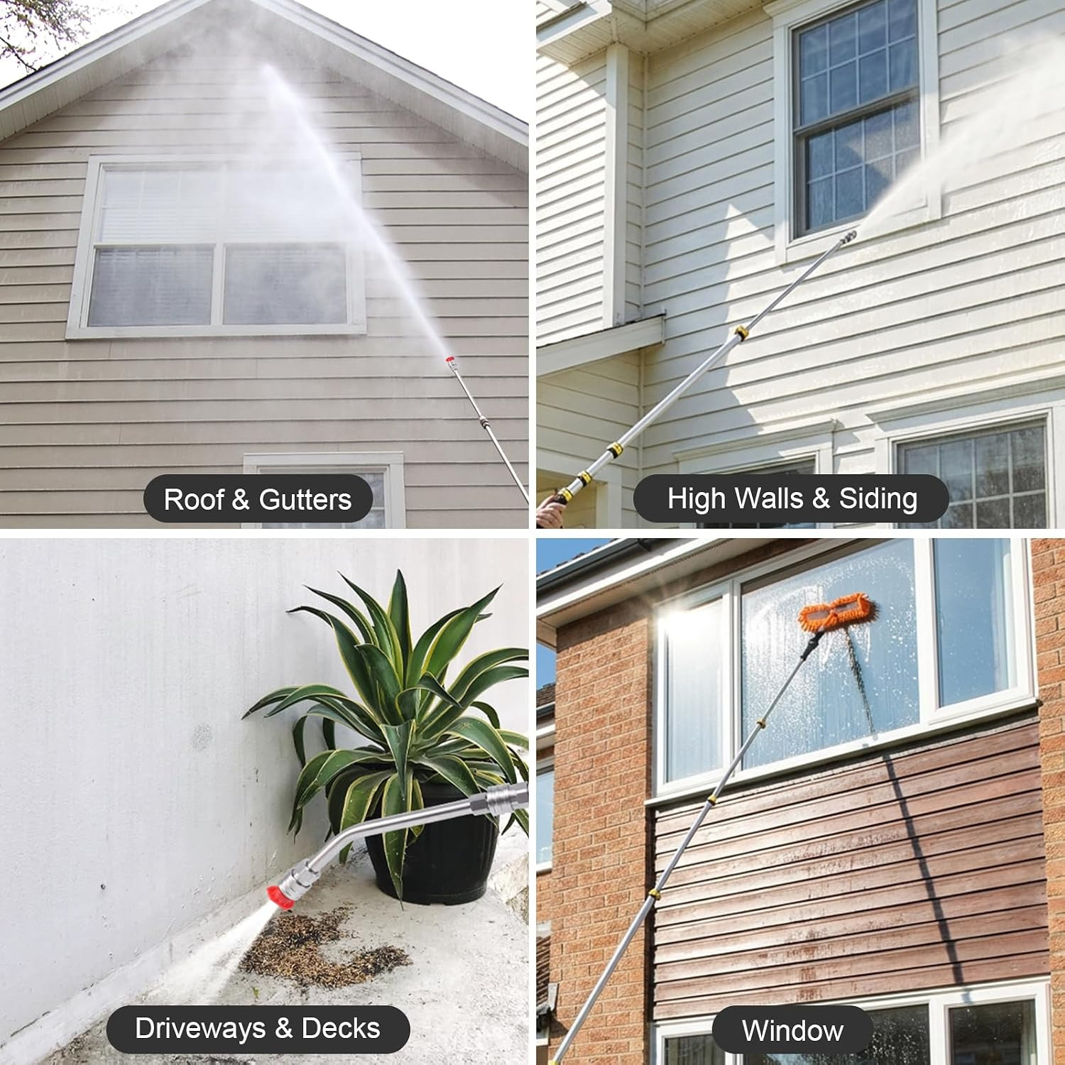 24 FT Telescoping Pressure Washer Wand with 4 Dusters for House Cleaning, 4000PS