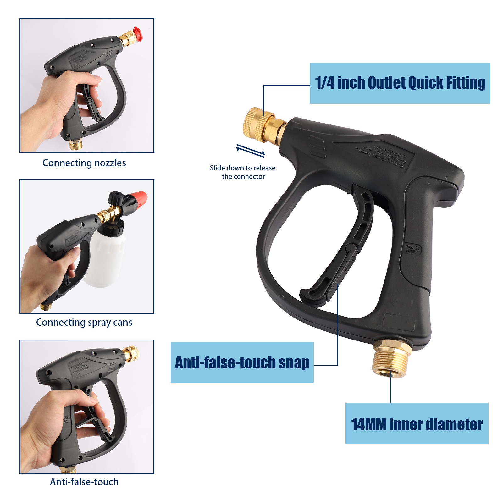 1/4″ Snow Foam Washer Gun Car Wash Soap Lance Cannon Spray Pressure Jet Bottle