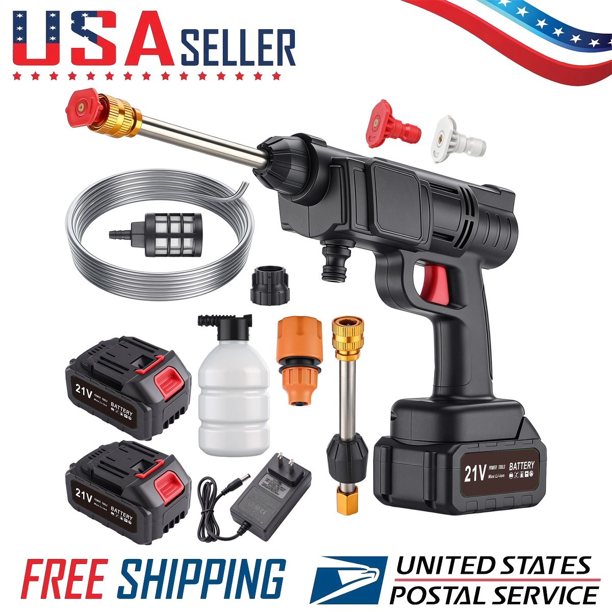 Cordless Pressure Washer Kit 2 Batteries 600W Portable Car Wash Gun Tool