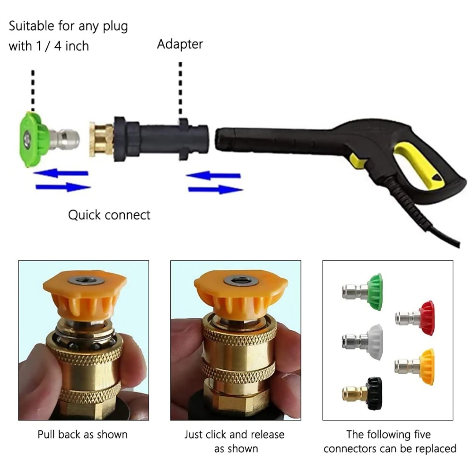 For Karcher Adapter Kit to 1/4″ Quick Connect Pressure Washer Gun Nozzle Set