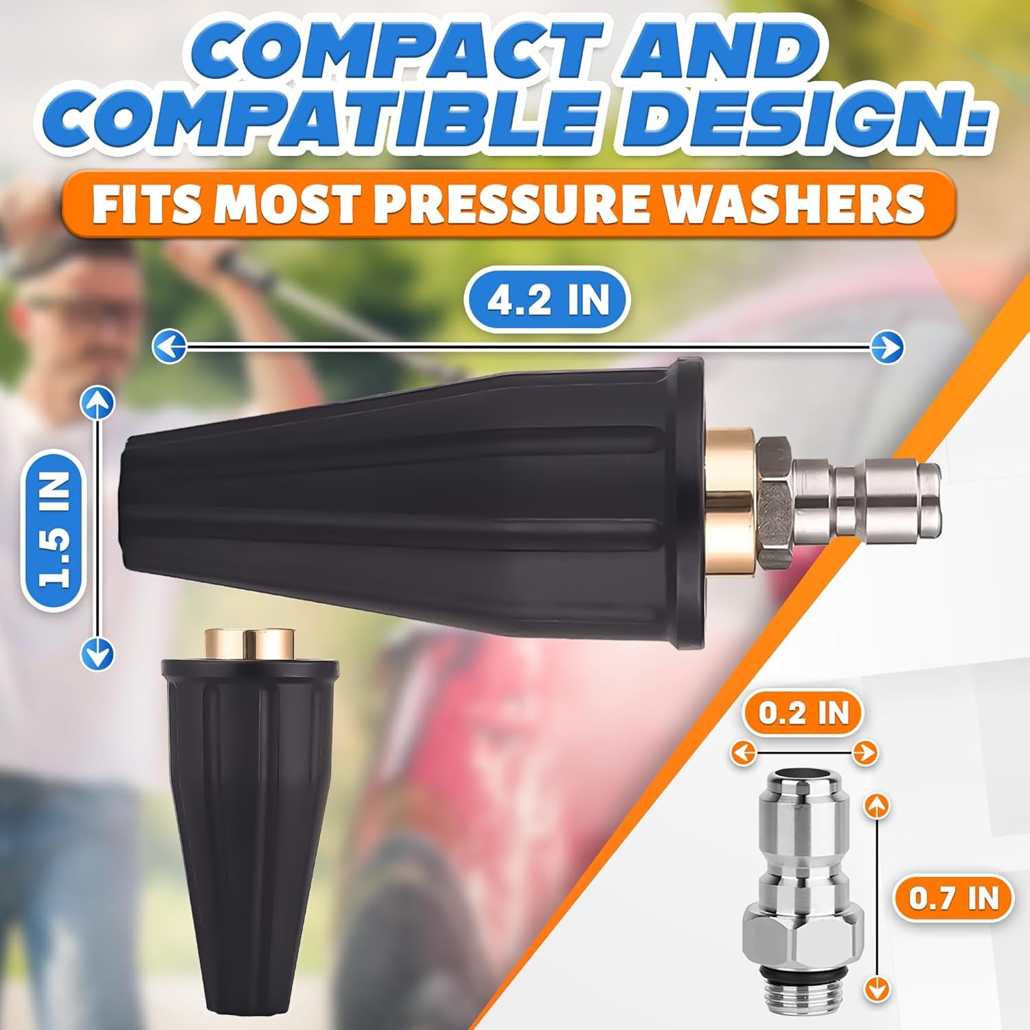 Turbo Nozzle Pressure Washer Tips 360° Rotating 4000 PSI 4.0 GPM 1/4” Quick…