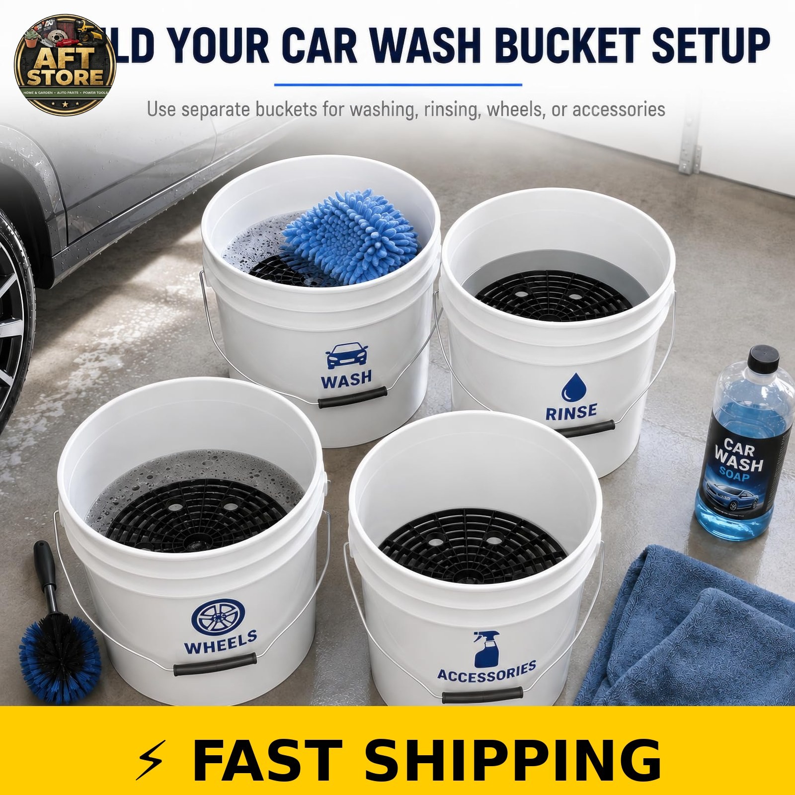 Kingrol 4 Pack Car Wash Bucket Grit Guard Inserts, 10.24″ Black