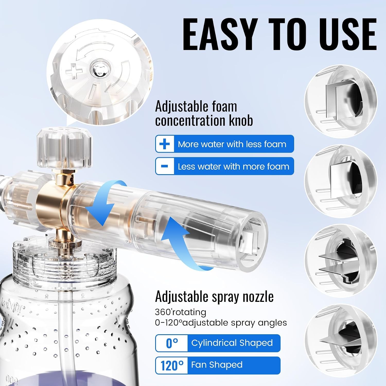 1000-3000 PSI Short Pressure Washer Gun with Foam Cannon, 1/4 Inch Quick Connect