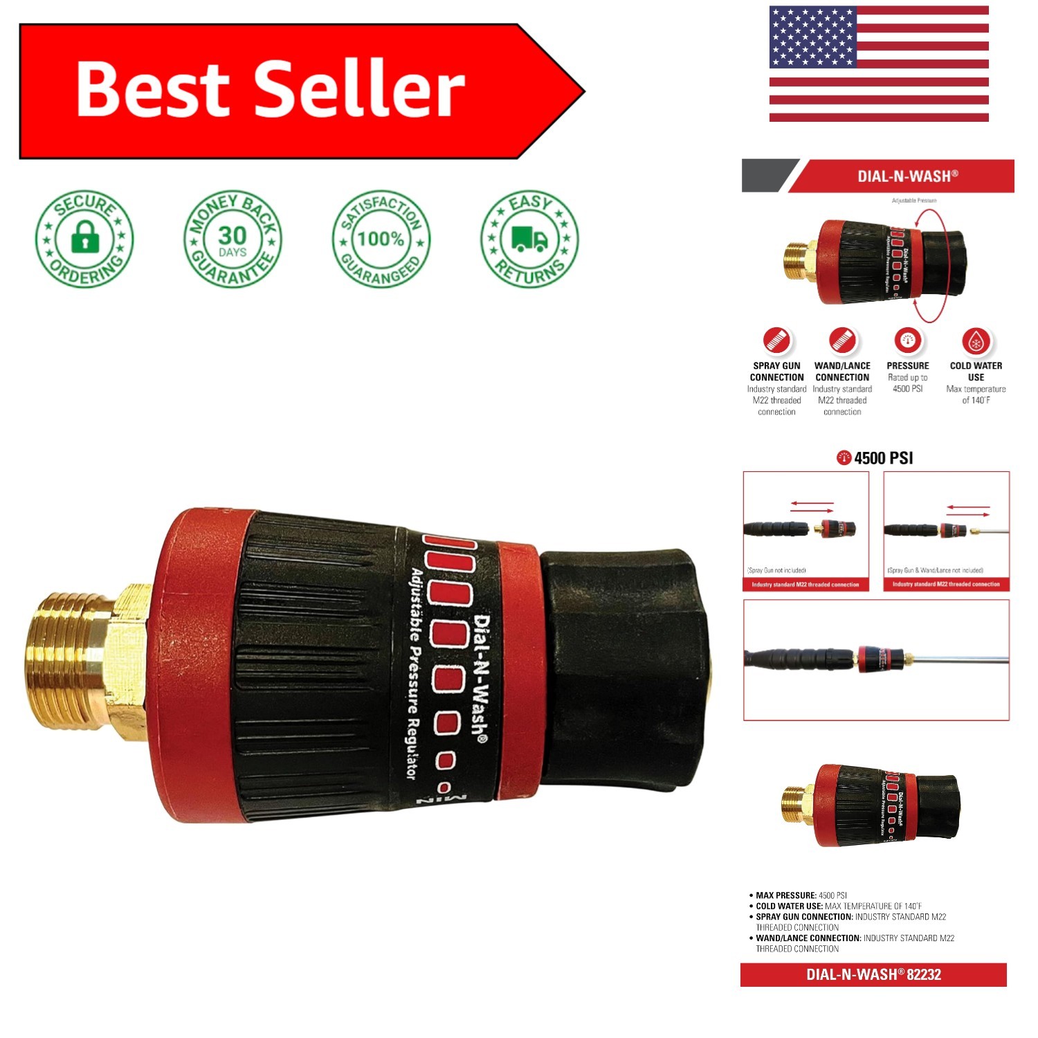 Twist Control Adjustable Pressure Regulator, 4500 PSI – Ideal for Power Washers