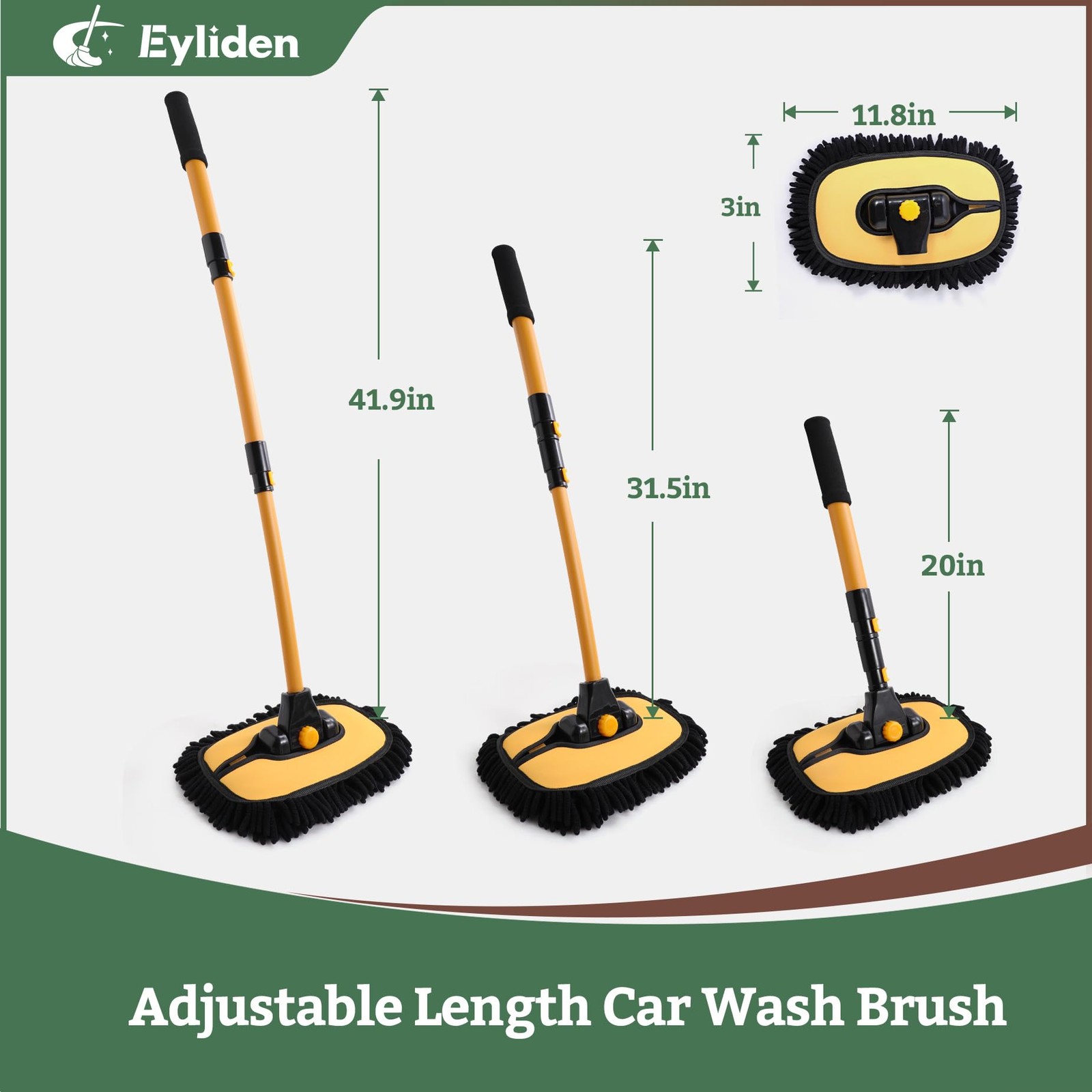 Eyliden Car Wash Brush Mop with Long Handle, 90° Swivel Head Yellow & Black