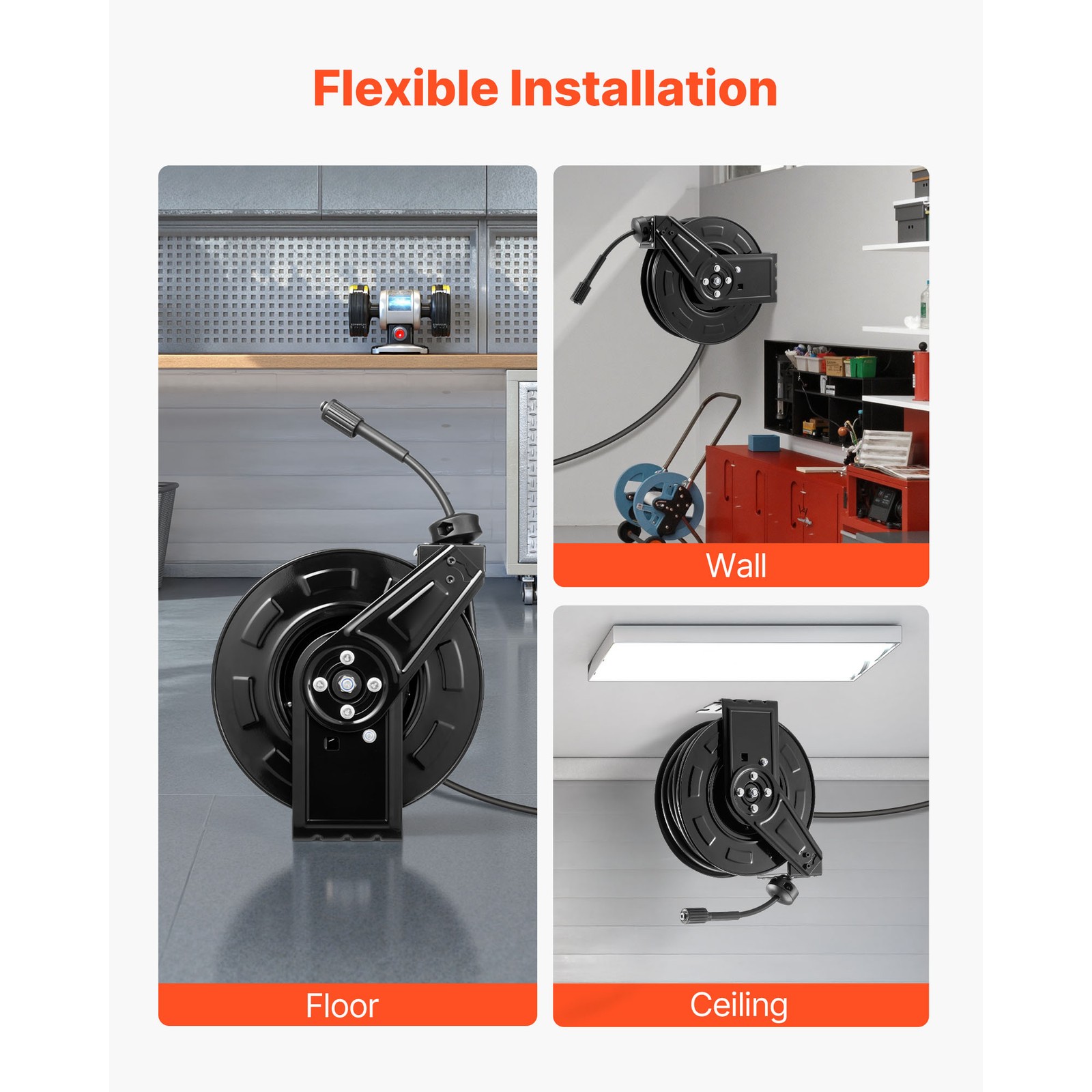 Uimoso Retractable 60ft Pressure Washer Hose Reel, 1/4in, 4000 PSI Auto Rewind