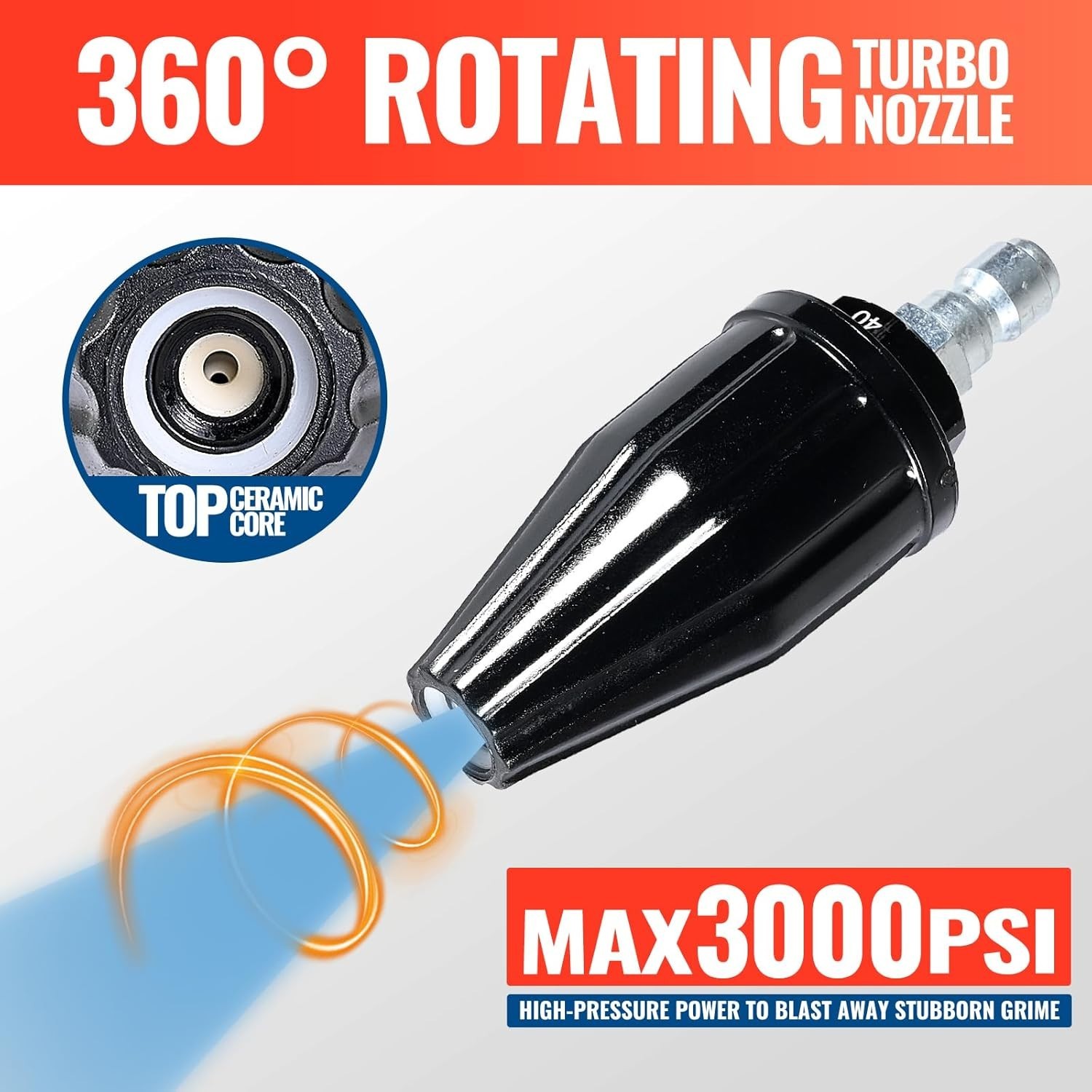 Stainless Steel Turbo Nozzle 4.0 GPM – 360° Rotating for Powerful Dirt Removal