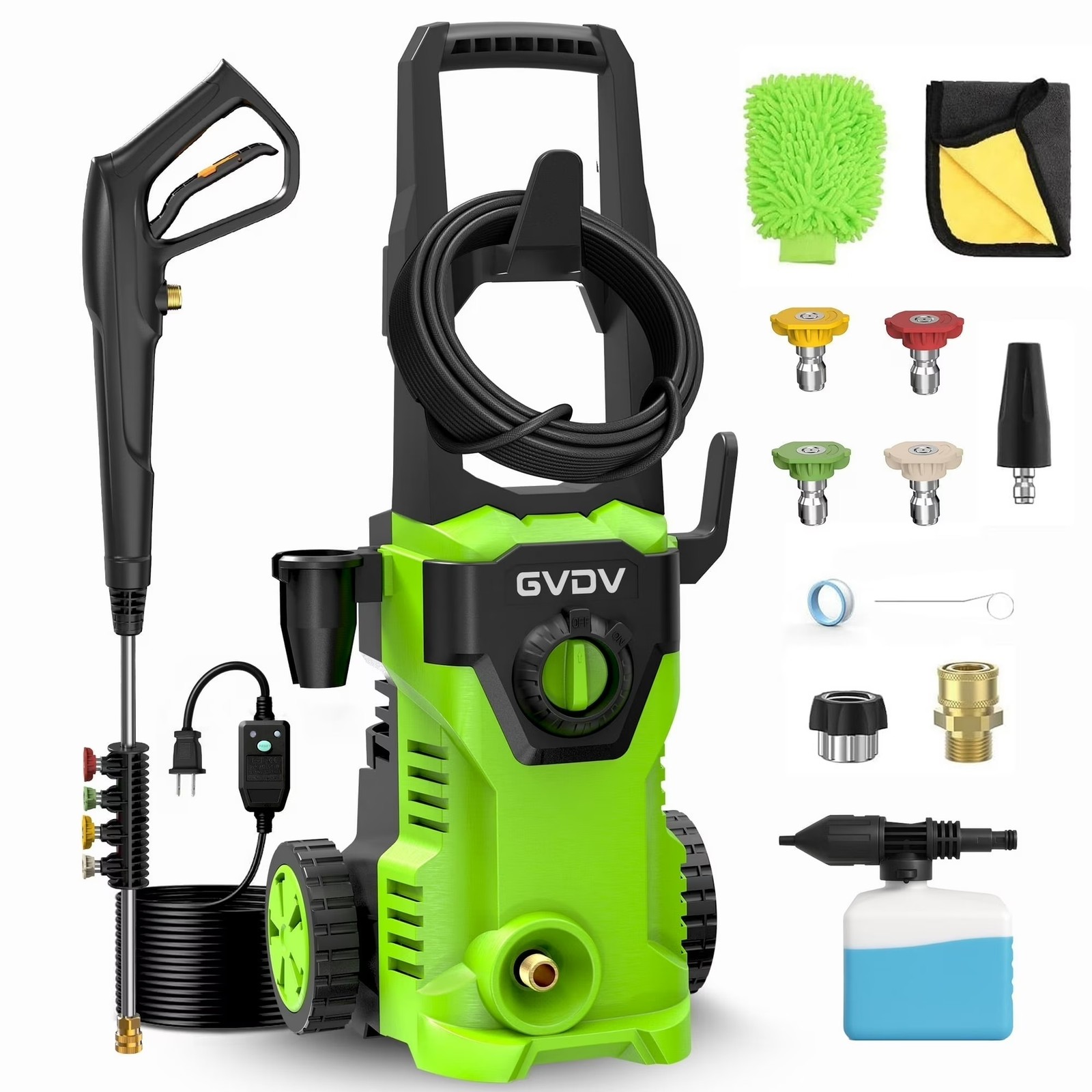 GVDV Electric Pressure Washer, 3400 PSI 2.1 GPM with Foam Cannon & 5 Nozzles,